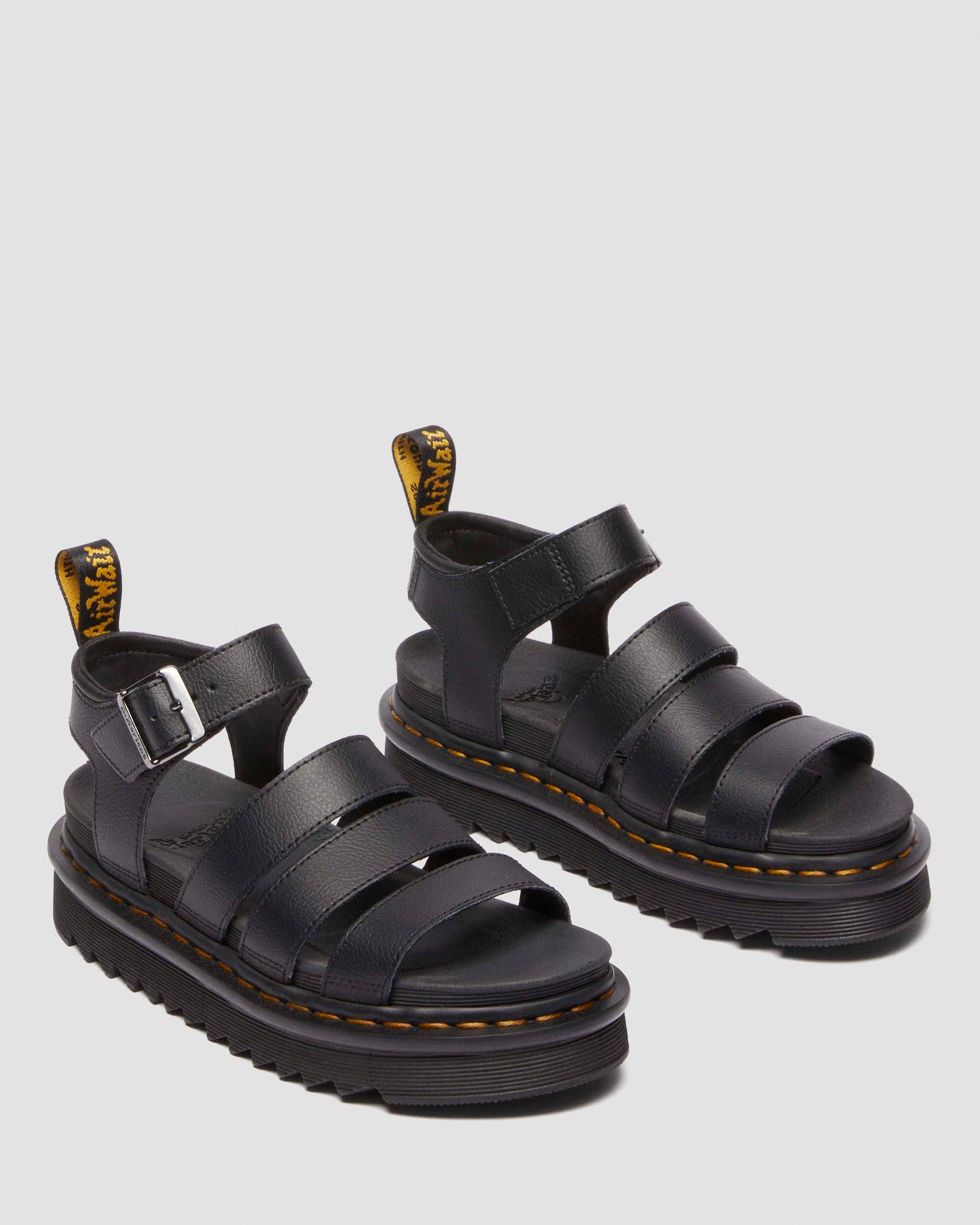 Blaire Athena Leather Strap Sandals in BLACK