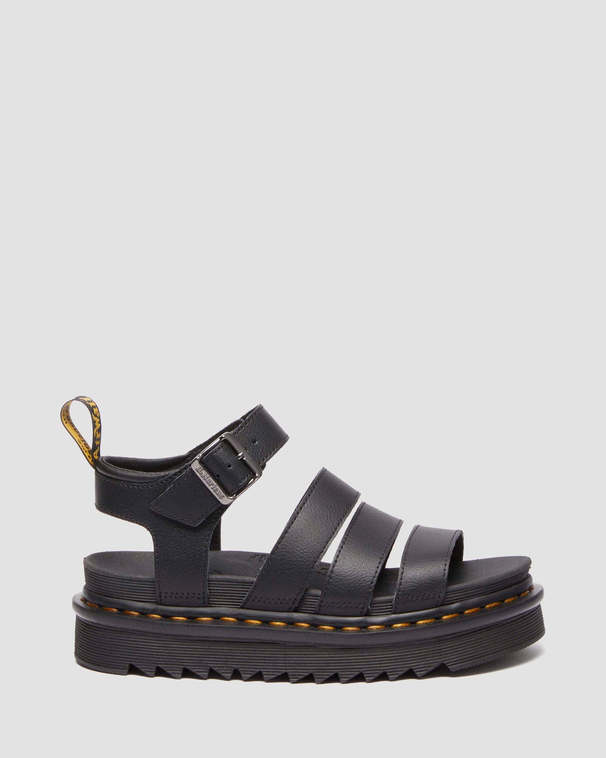 Blaire Athena Leather Strap Sandals in BLACK