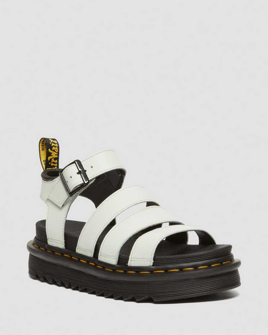 Shop Dr. Martens' Blaire Athena Leather Strap Sandals In Cream,green
