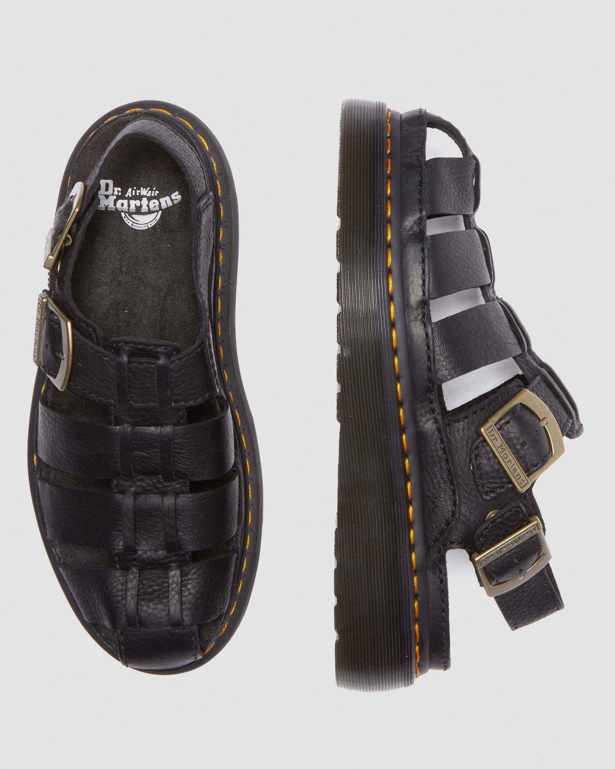 Wrenlie Grizzly Leather Fisherman Sandals in Black