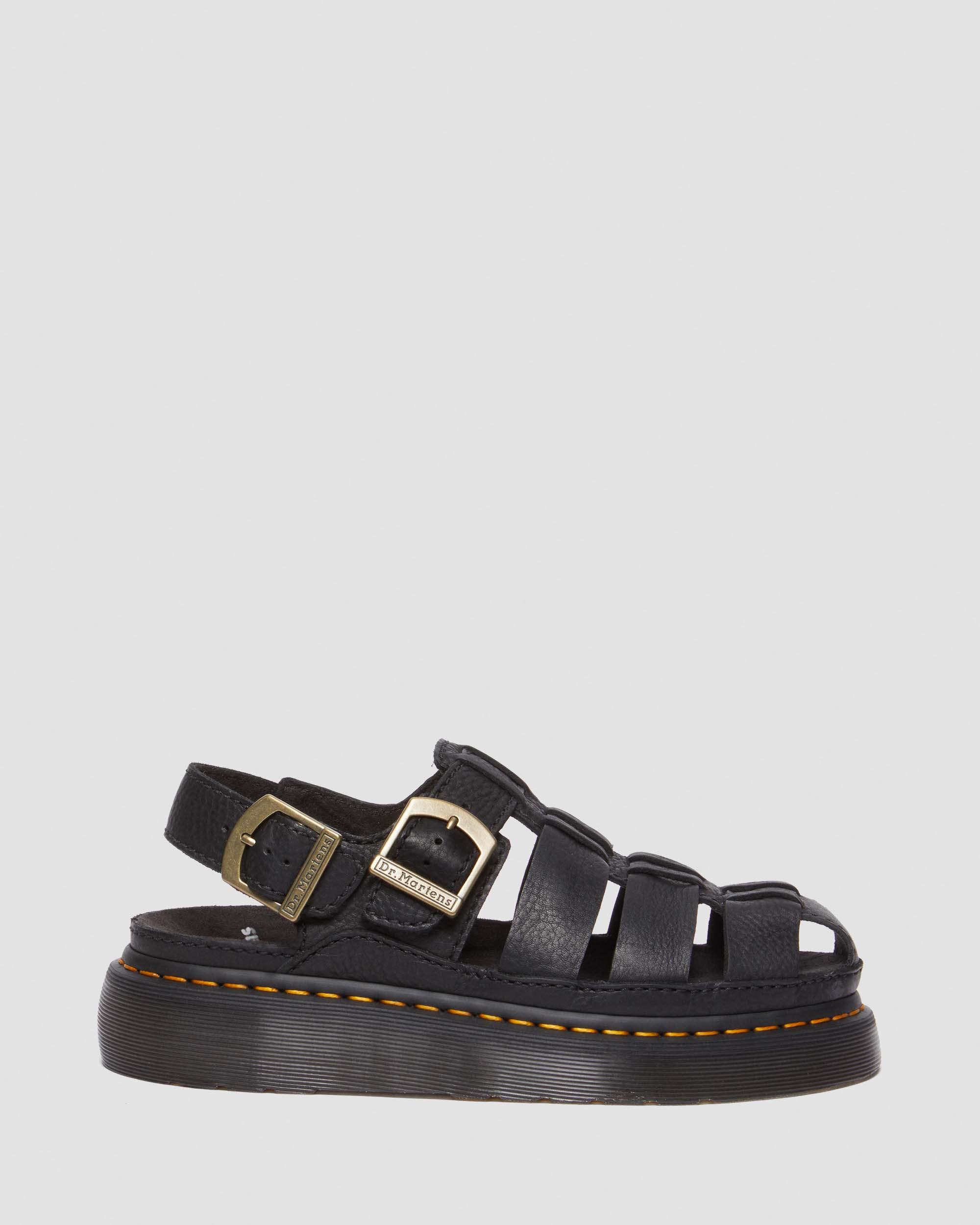 Wrenlie Grizzly Leather Fisherman Sandals in Black