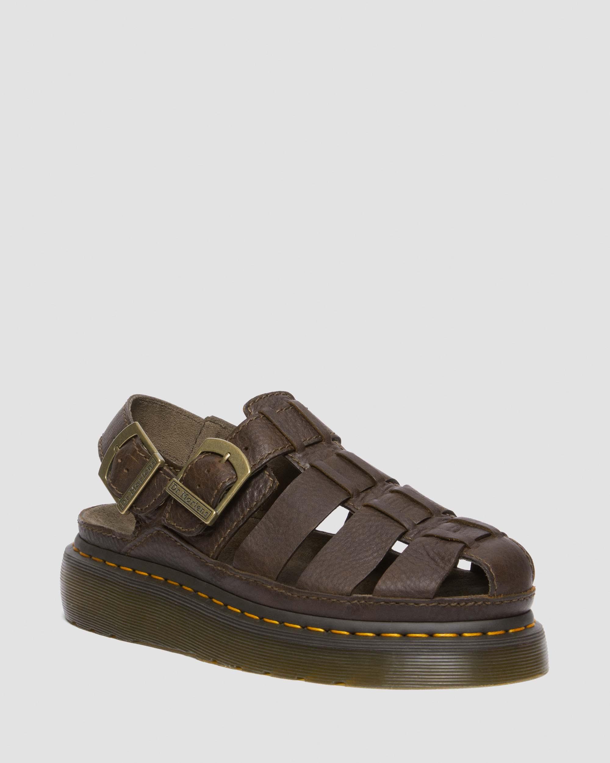 Wrenlie Grizzly Leather Fisherman Sandals in Dark Brown