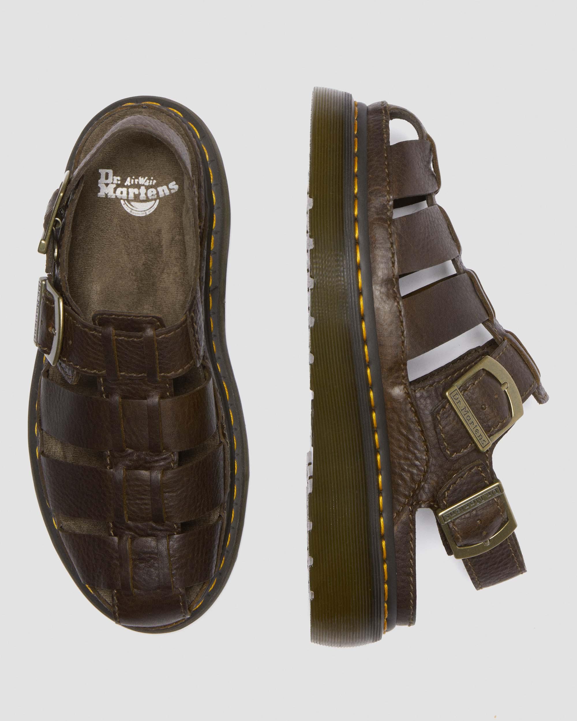 Wrenlie Grizzly Leather Fisherman Sandals in Dark Brown
