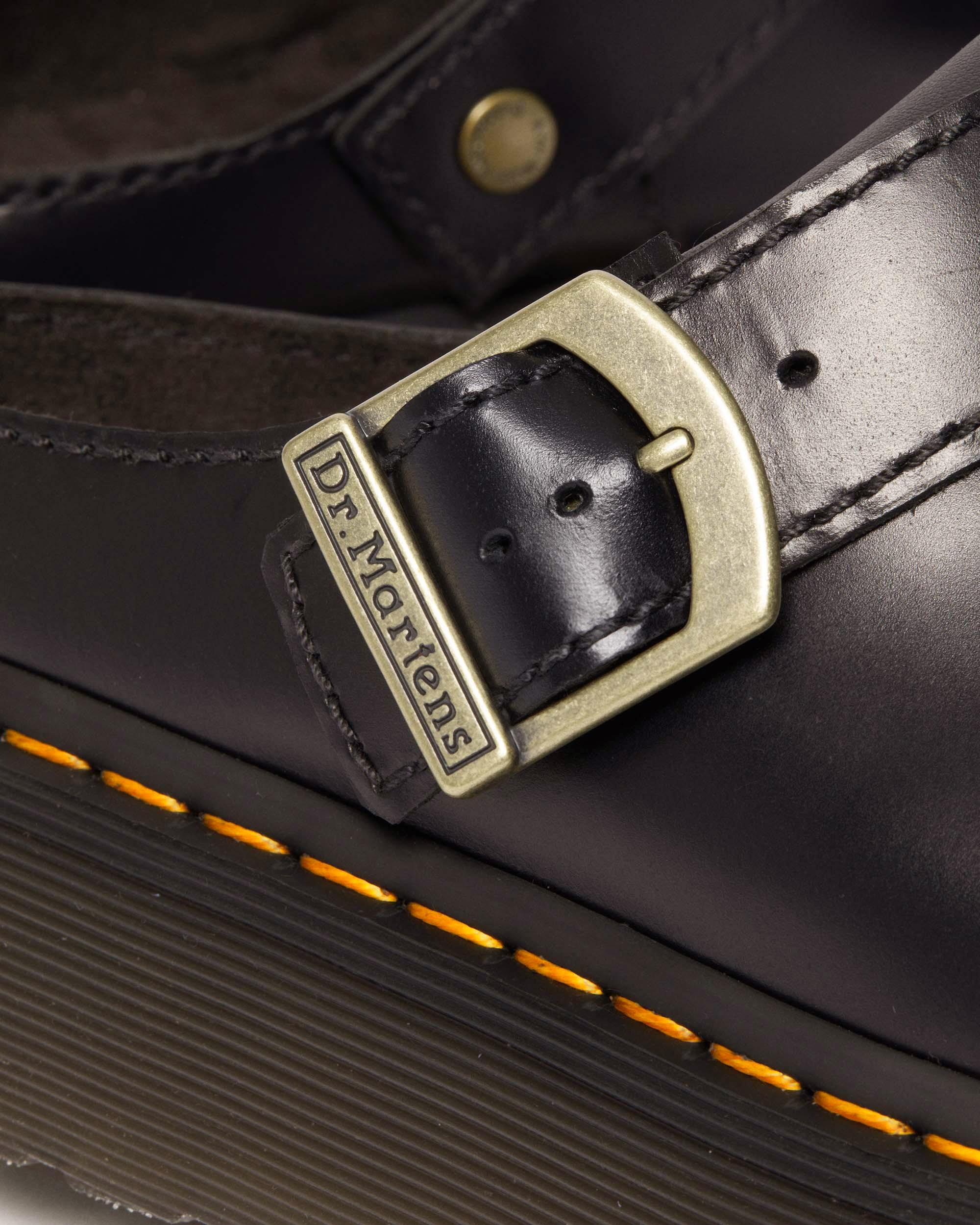 Laketen Leather Platform Mules in Black Atlas | Dr. Martens