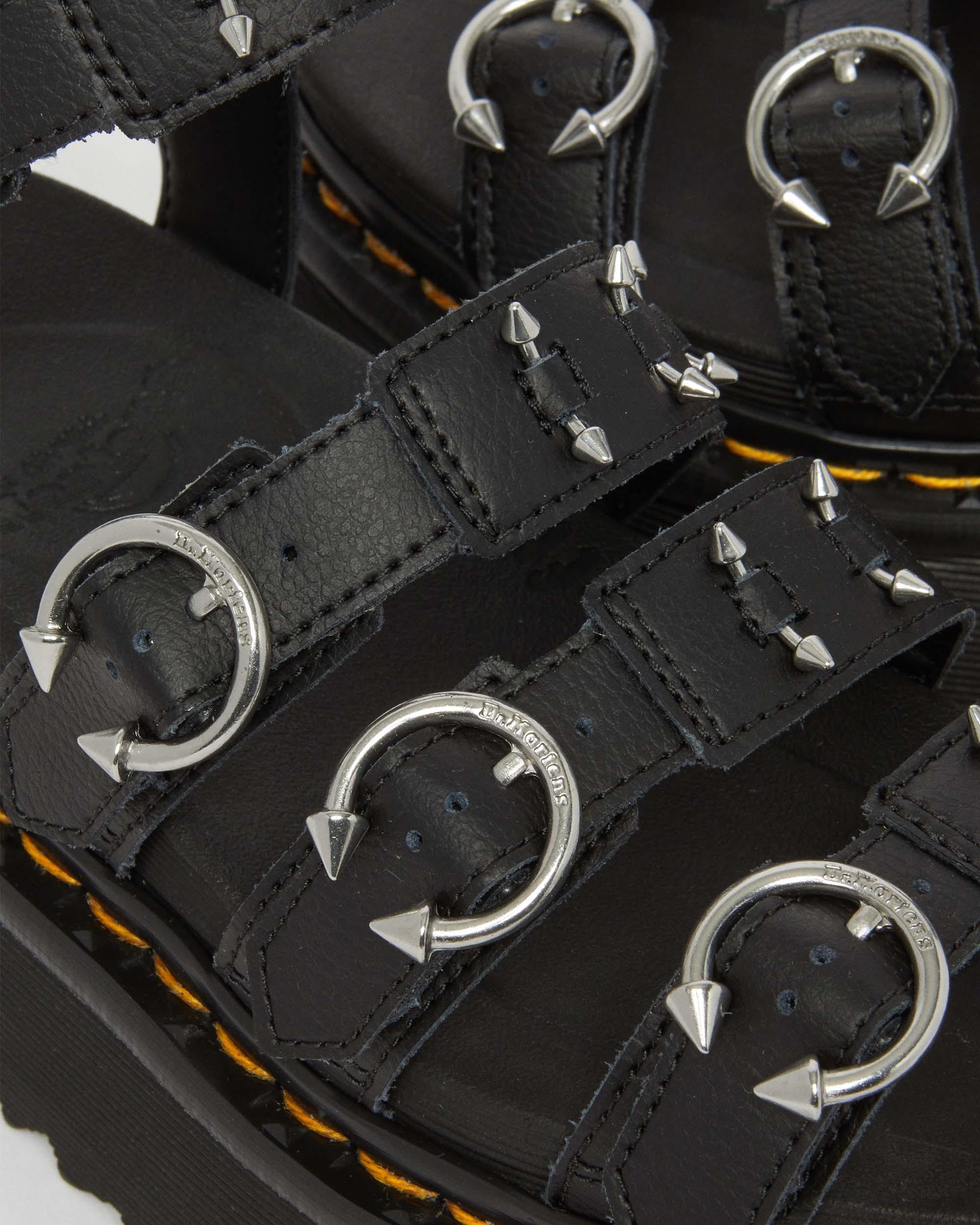 Blaire Piercing Leather Platform Sandals in Black