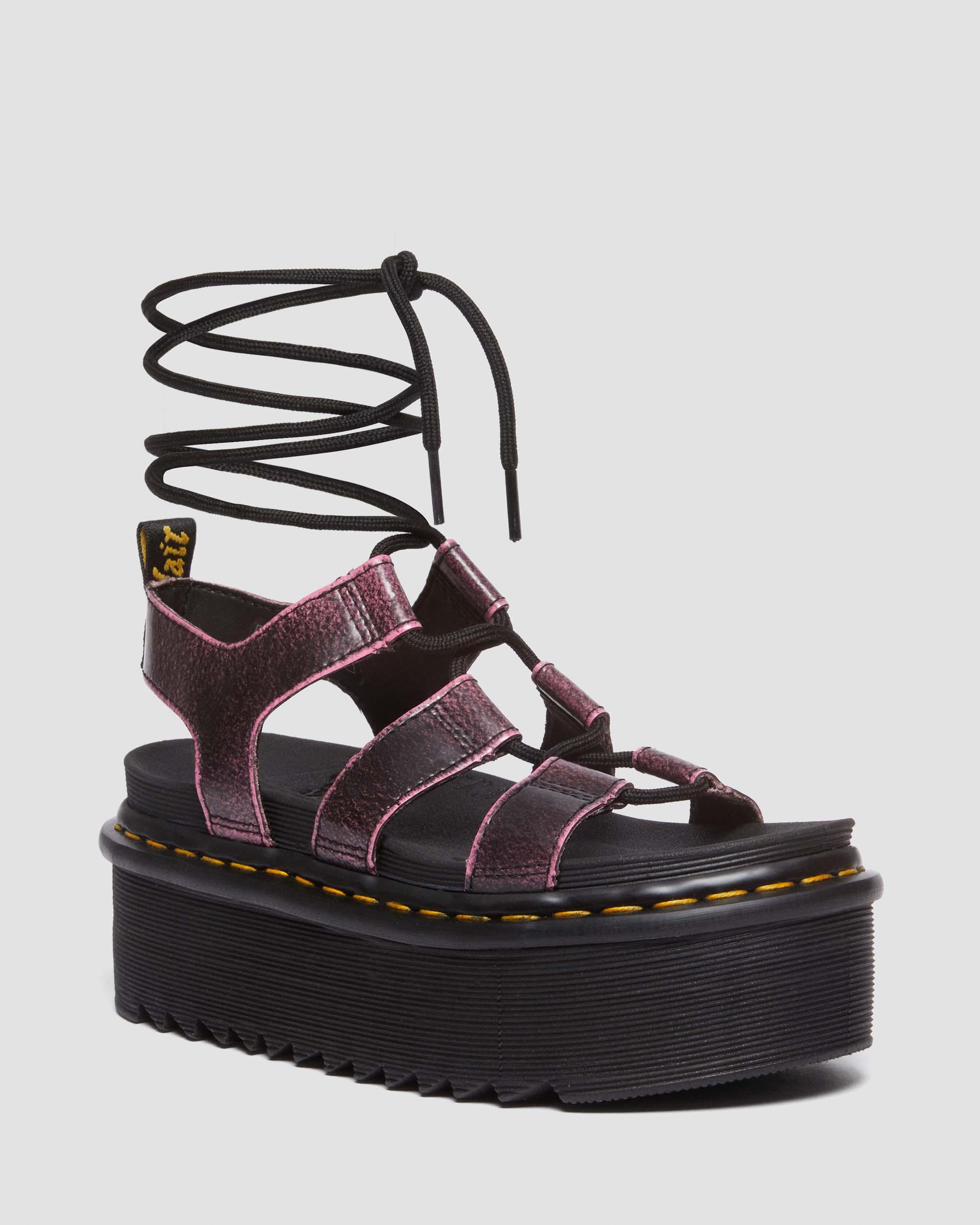 Nartilla Distressed Leather Platform Gladiator Sandals in Black | Dr.  Martens