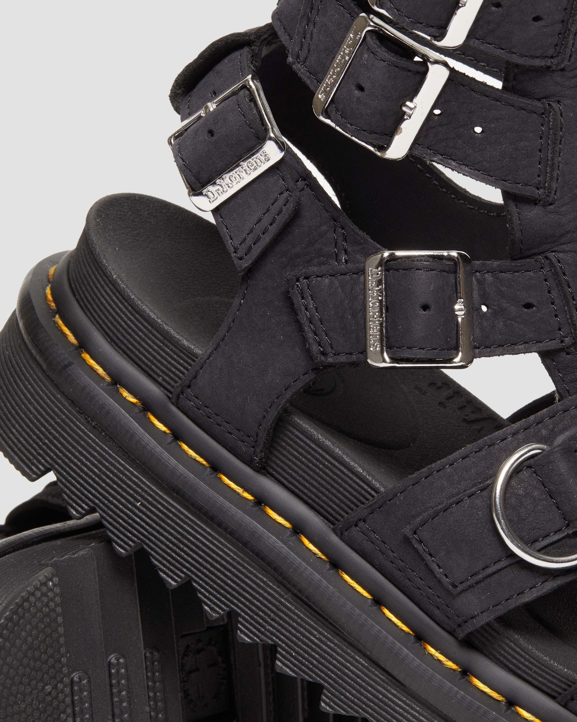 Olson Tumbled Nubuck Leather Gladiator Zip Sandals in Charcoal 
