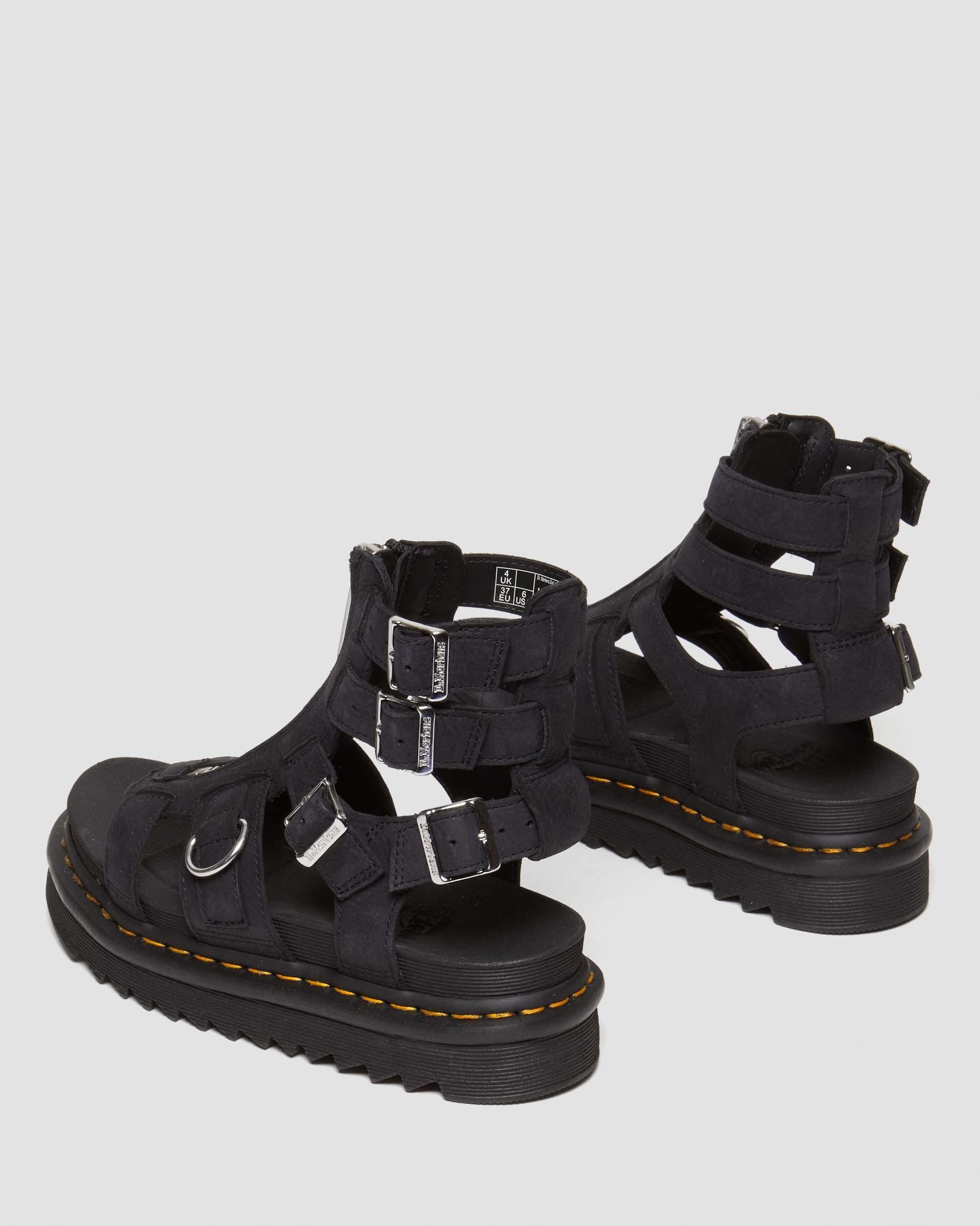 Olson Tumbled Nubuck Leather Gladiator Zip Sandals in Charcoal Grey