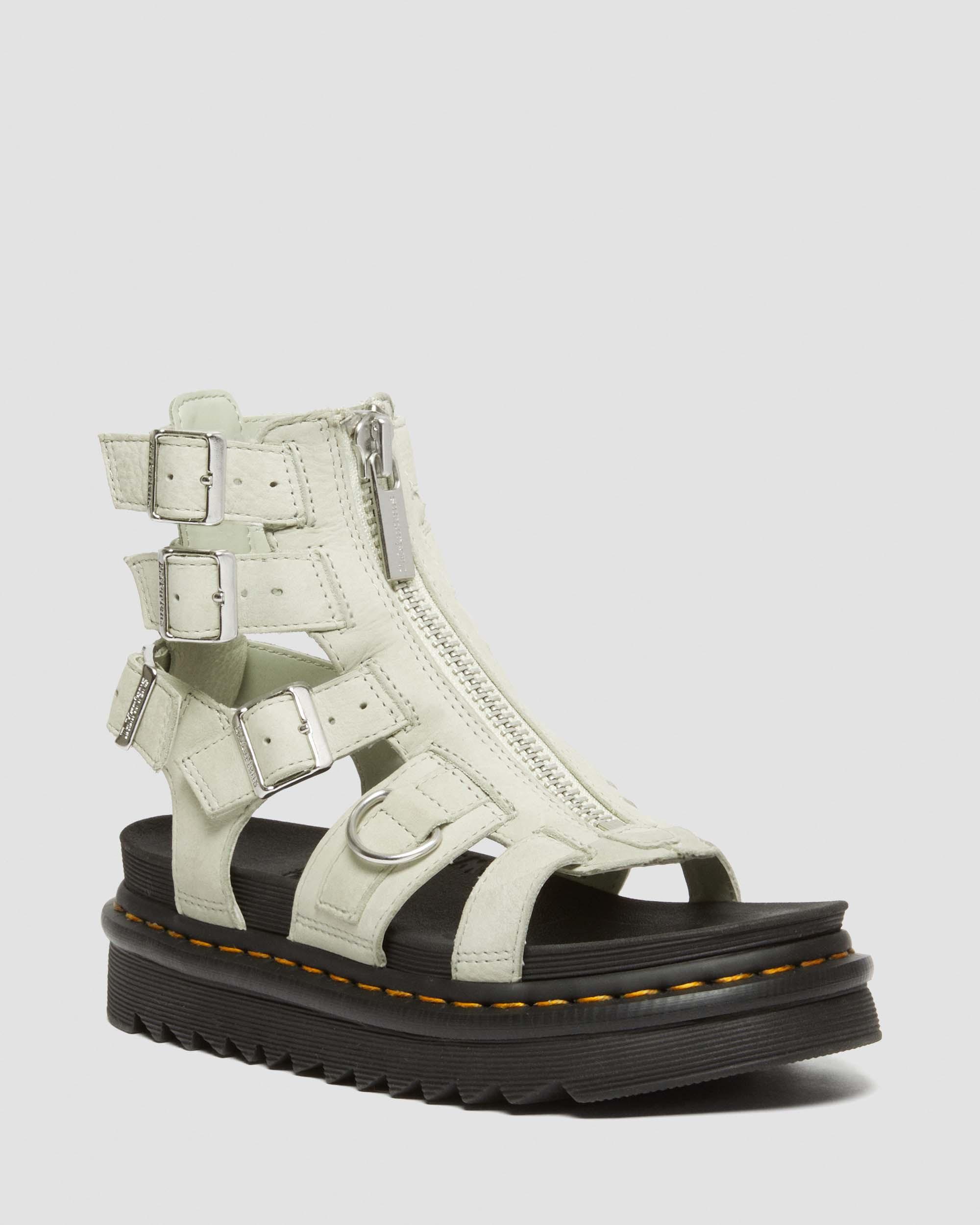 Dr. Martens' Olson Tumbled Nubuck Leather Gladiator Zip Sandals In Cream,green