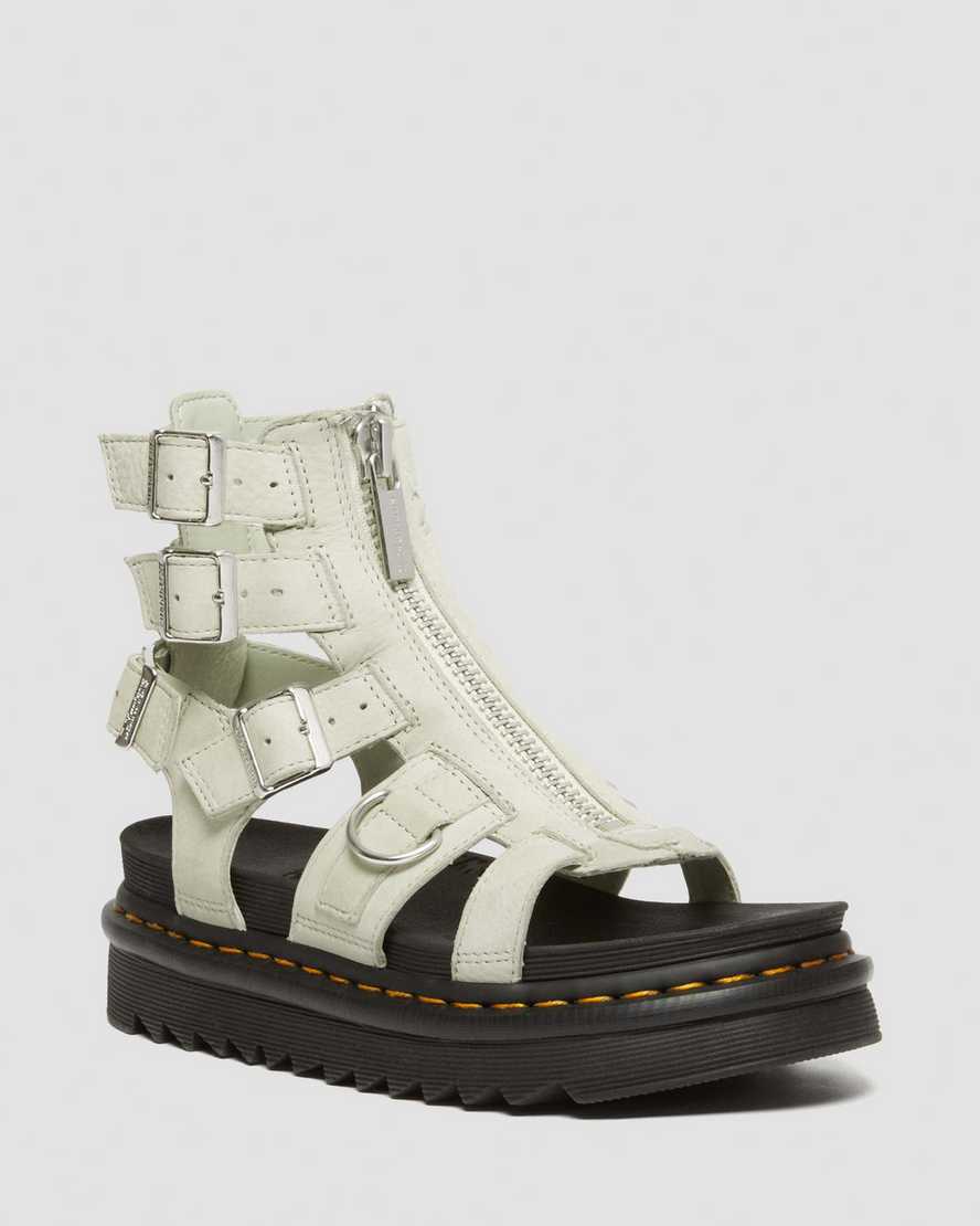 Dr. Martens Olson Tumbled Nubuck Leather Gladiator Zip Sandals In Cream,green