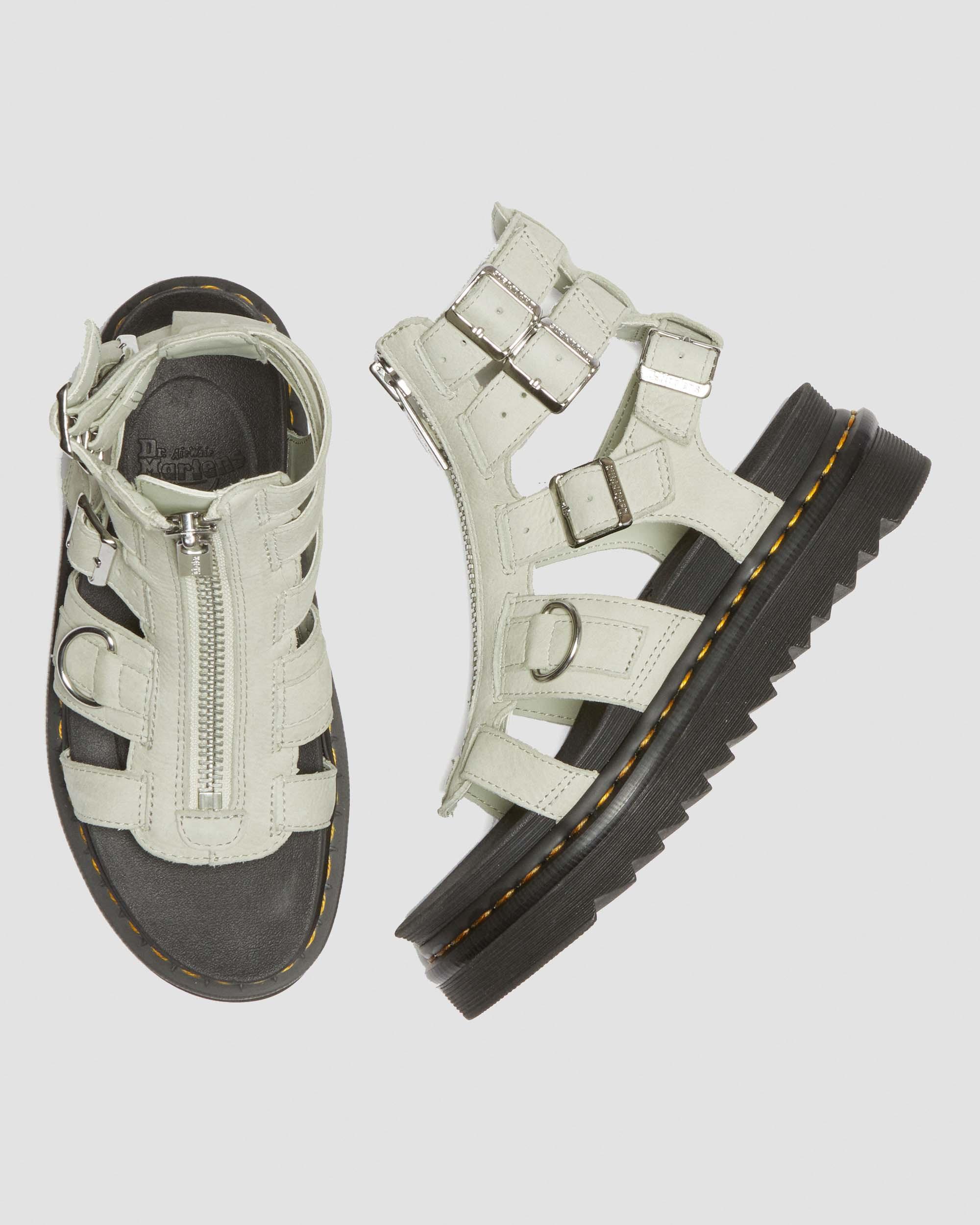 Olson Tumbled Nubuck Leather Gladiator Zip Sandals in Smoked Mint