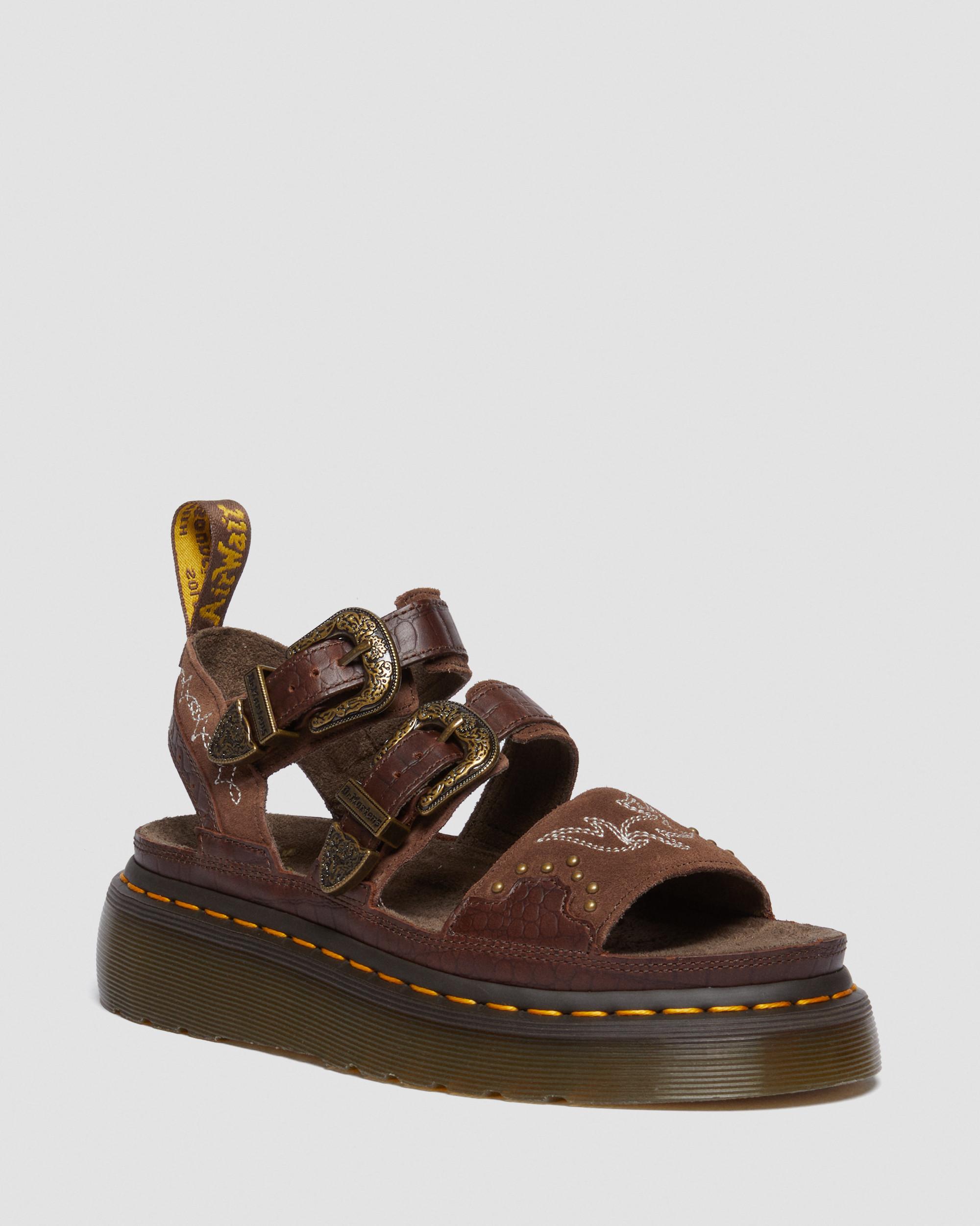 Gryphon Gothic Americana Leather Platform Sandals in Dark Brown