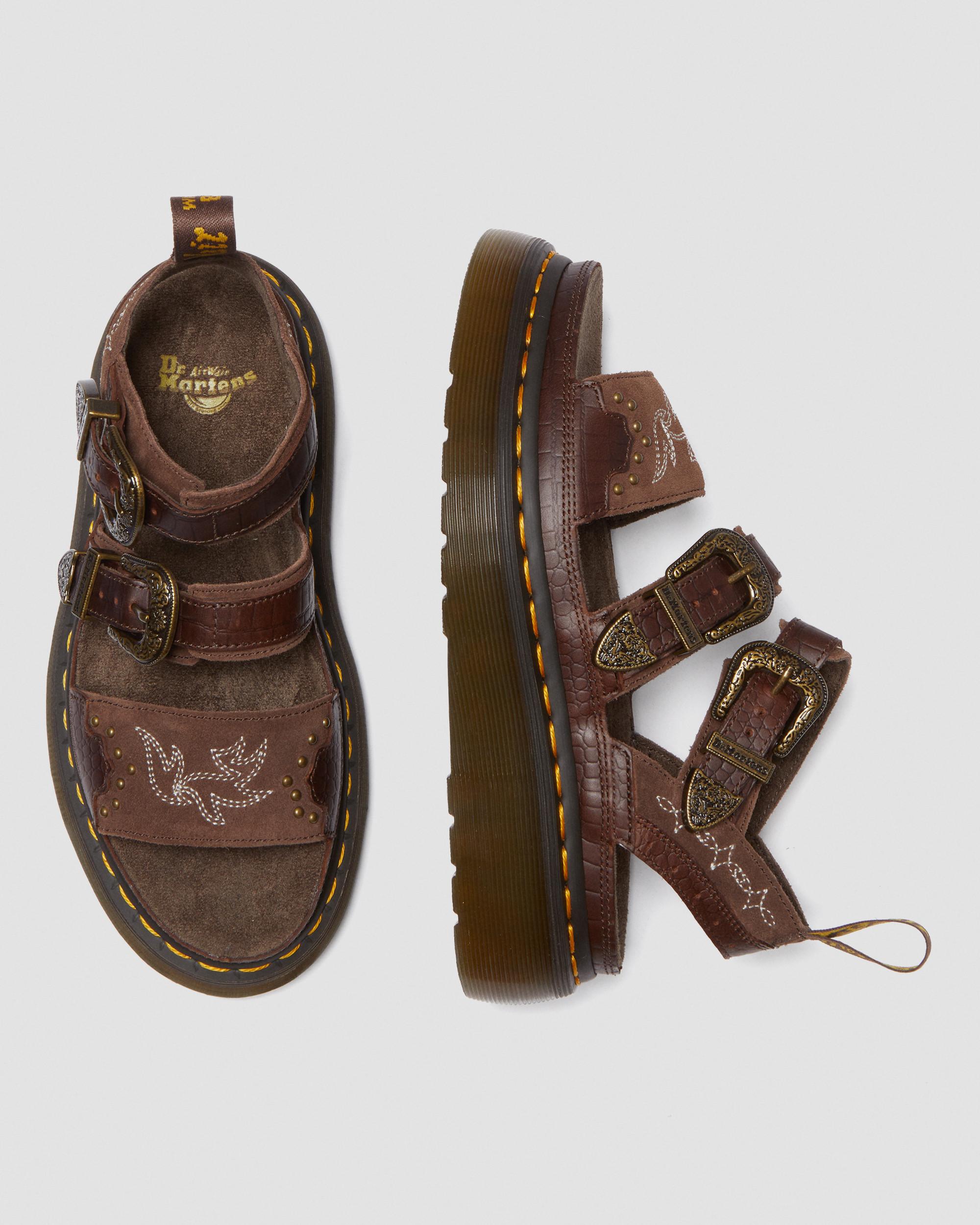 Gryphon Gothic Americana Leather Platform Sandals in DARK BROWN