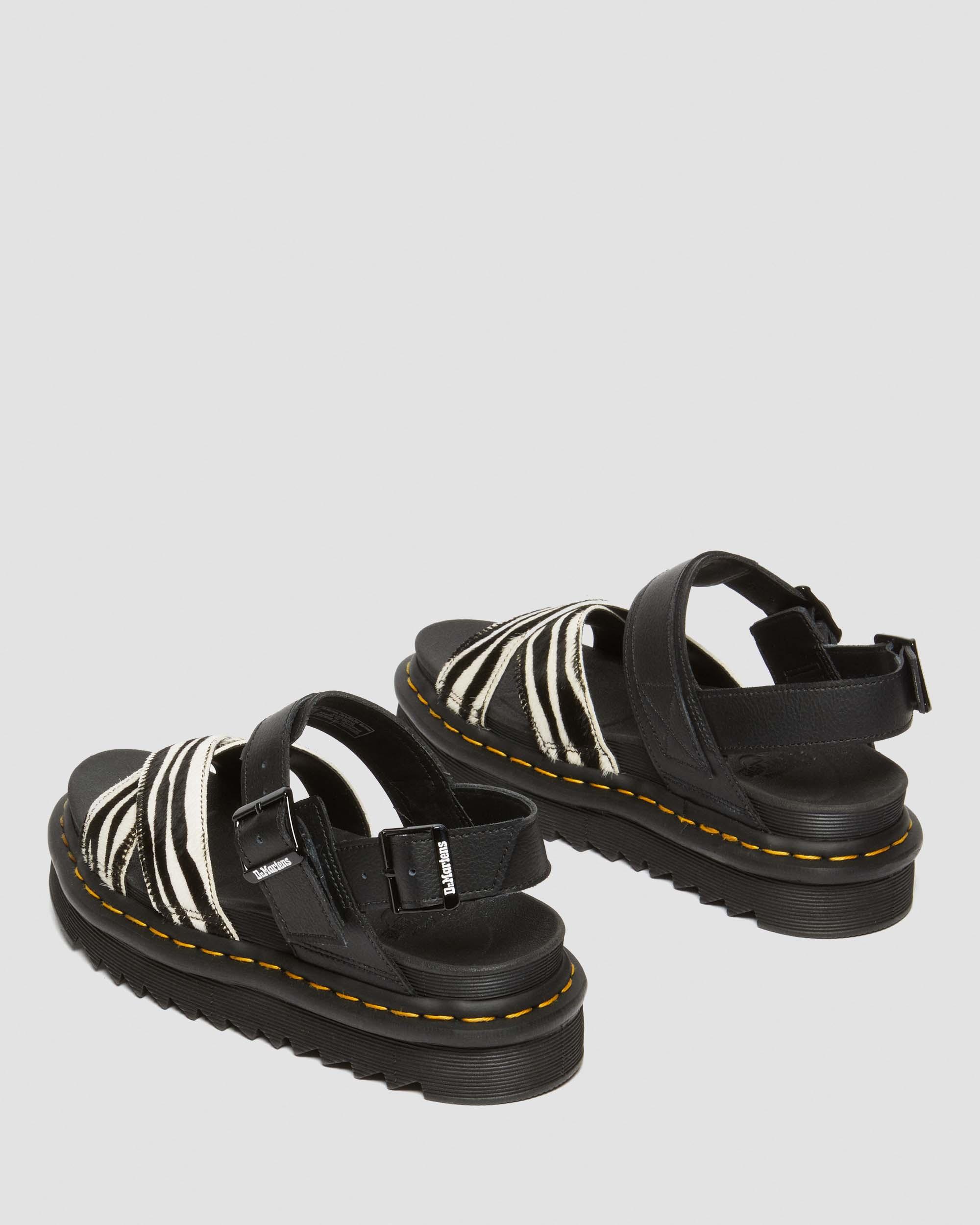 Voss II Hair-On Zebra Print Sandals in BLACK+ZEBRA PRINT