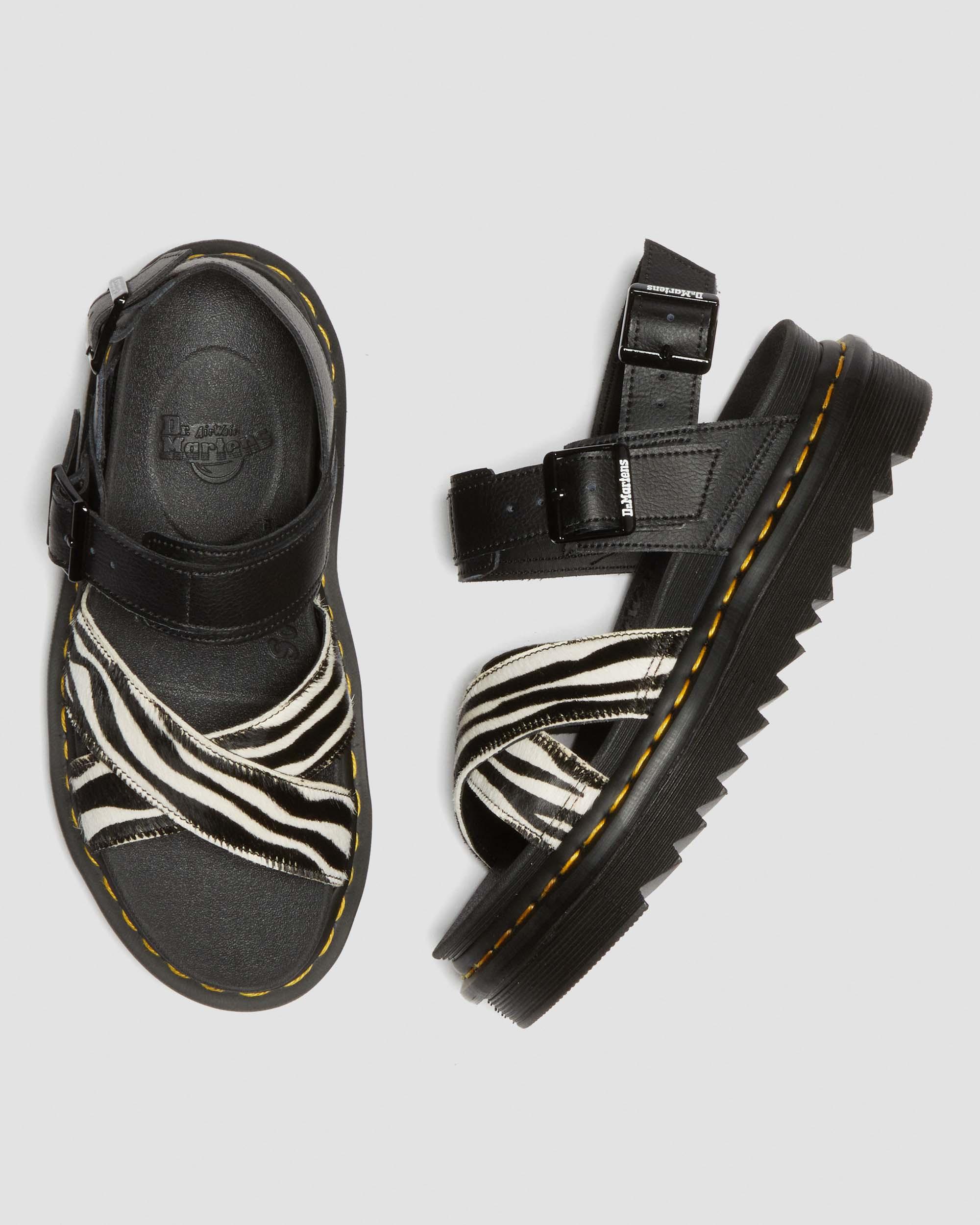 Voss II Hair-On Zebra Print Sandals in Black | Dr. Martens