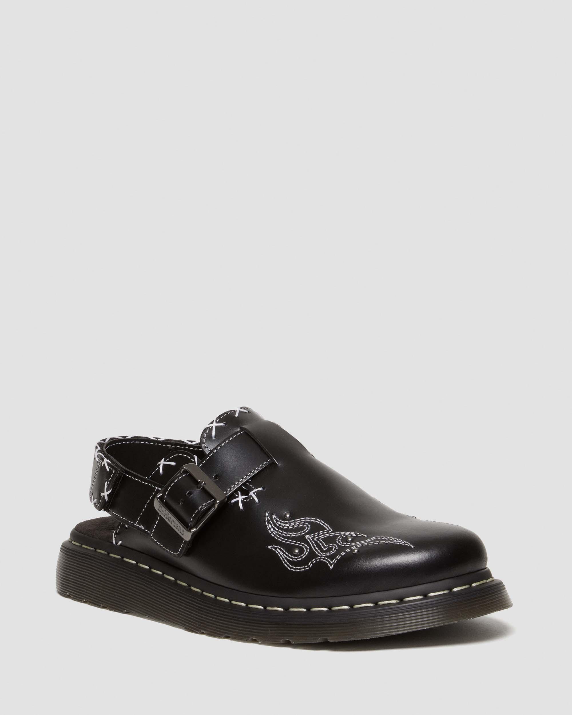 Jorge Contrast Stitch Leather Mules in BLACK ATLAS