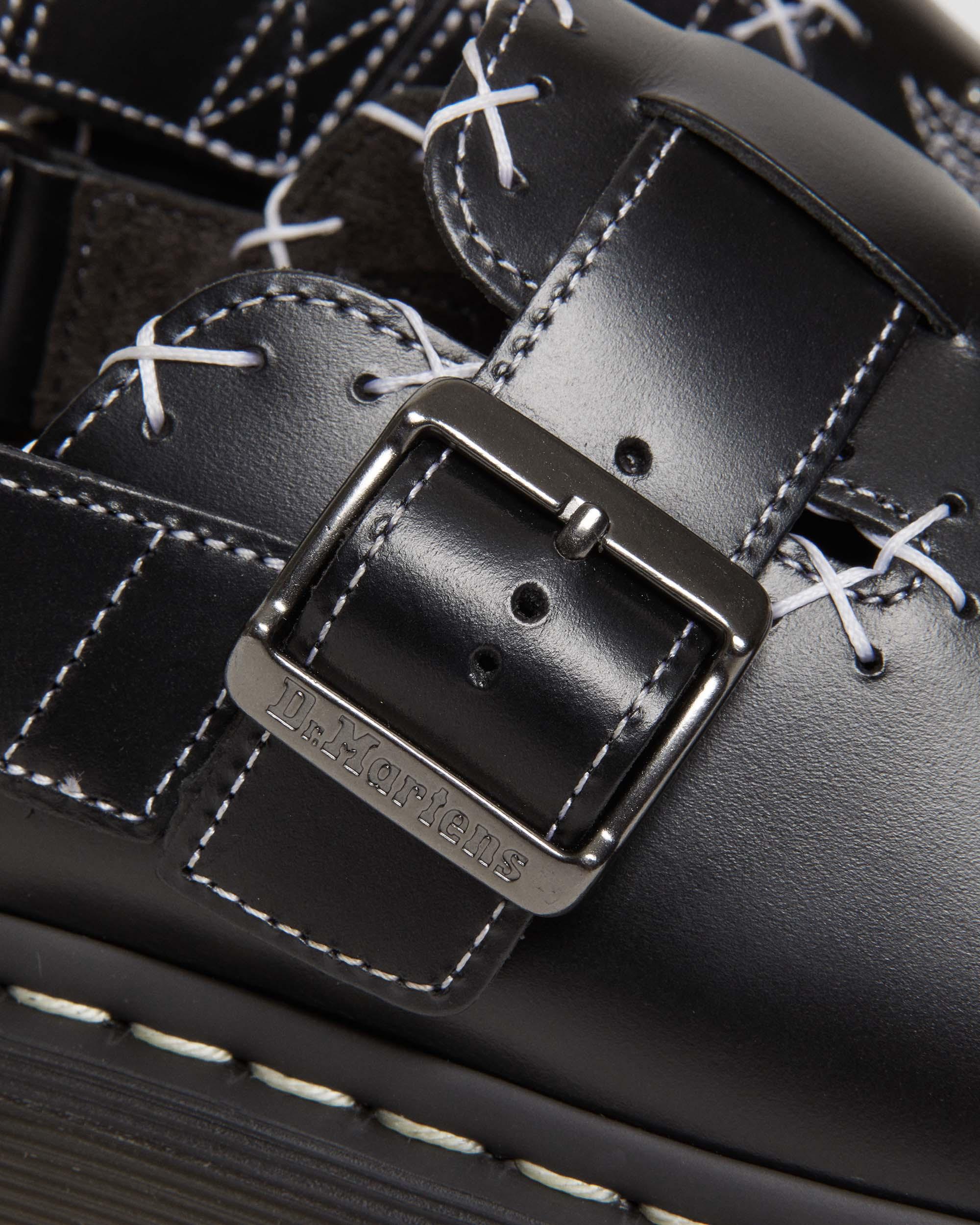 Jorge Contrast Stitch Leather Mules in Black