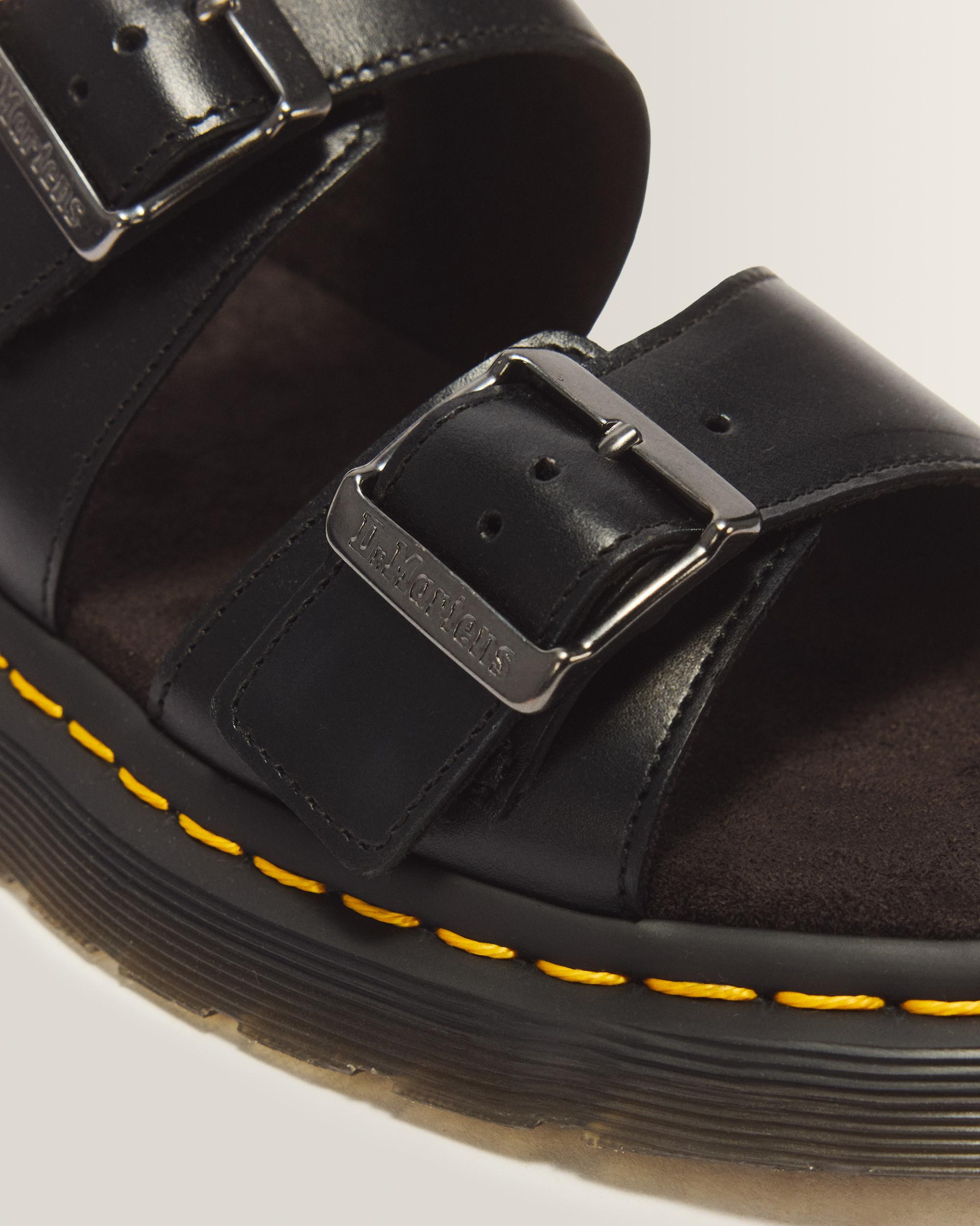 Josef Analine Leather Buckle Slide Sandals in Black | Dr. Martens