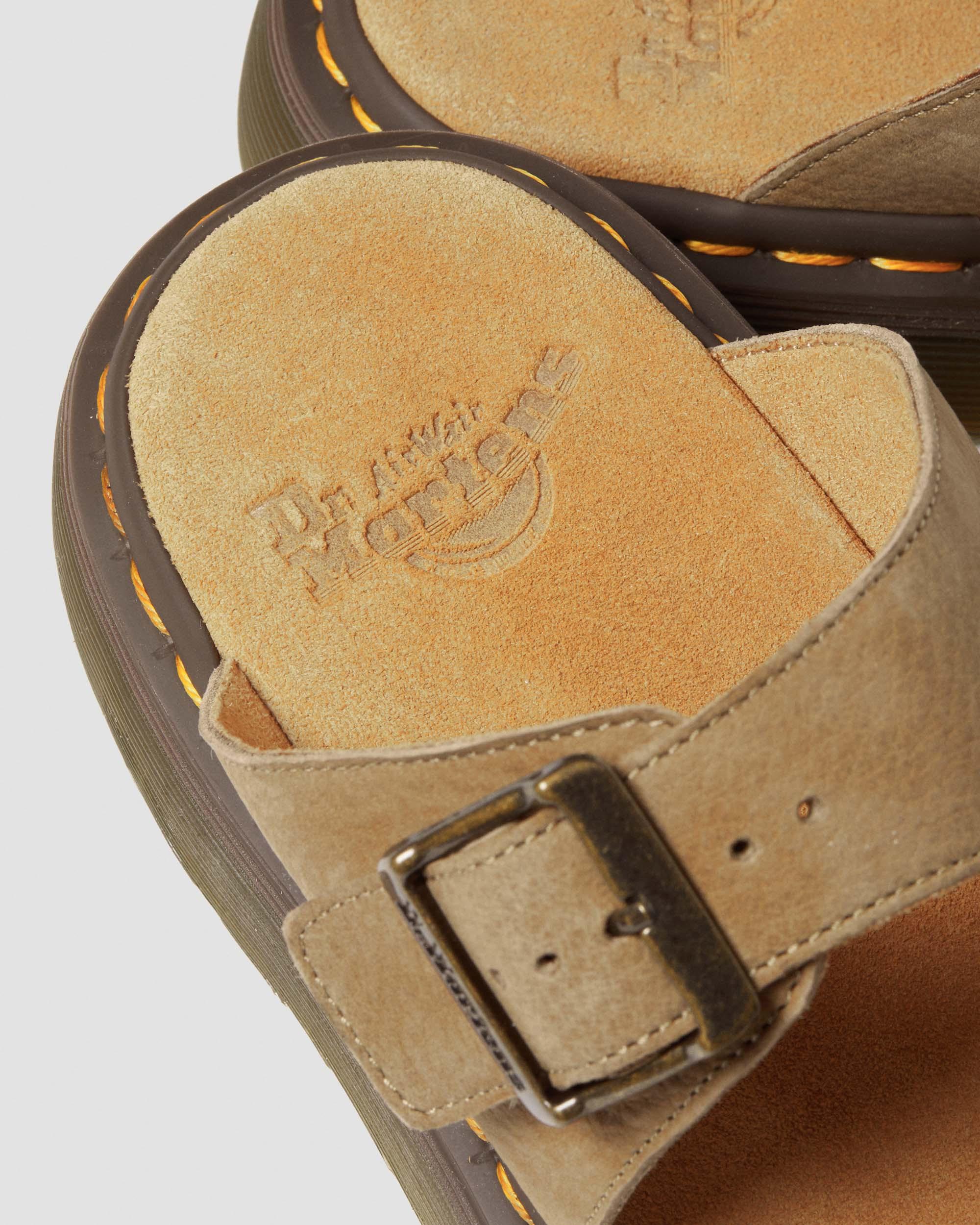 Josef Nubuck Leather Buckle Slide Sandals in Savannah Tan