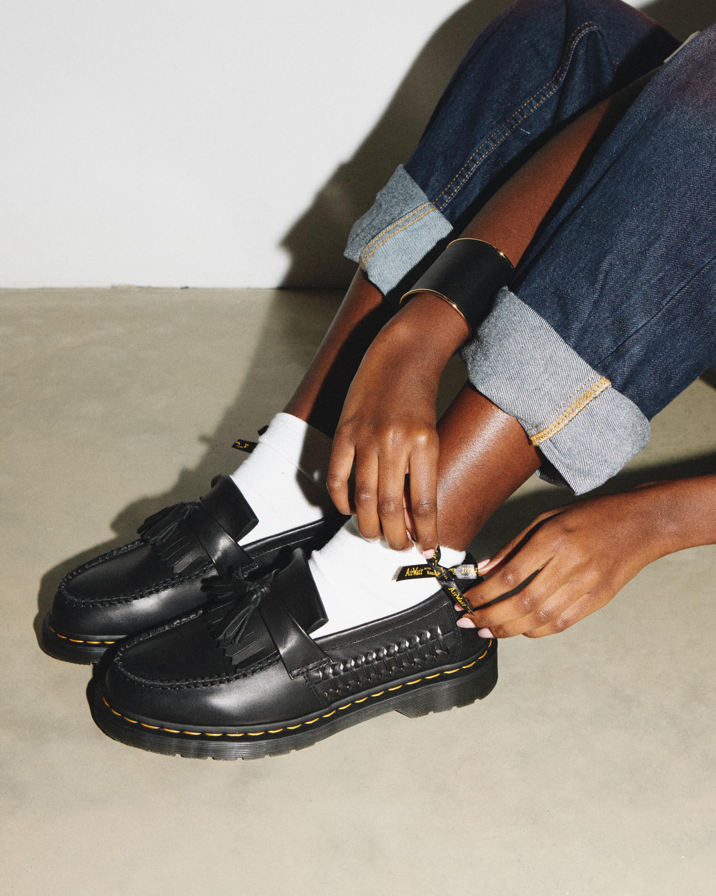 Adrian Woven Leather Tassel Loafers in BLACK | Dr. Martens™