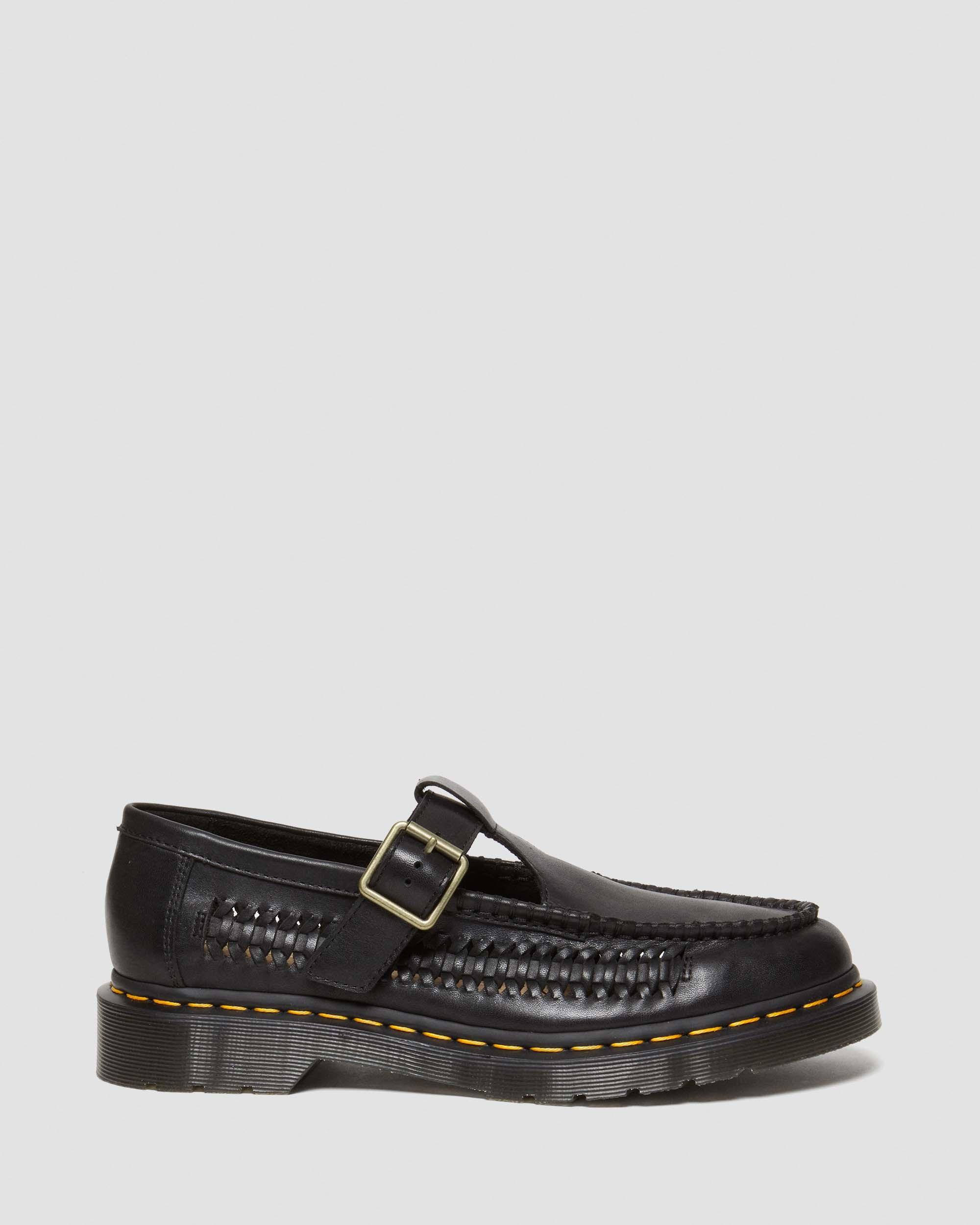 Adrian T-Bar Woven Leather Mary Jane Shoes in Black | Dr. Martens