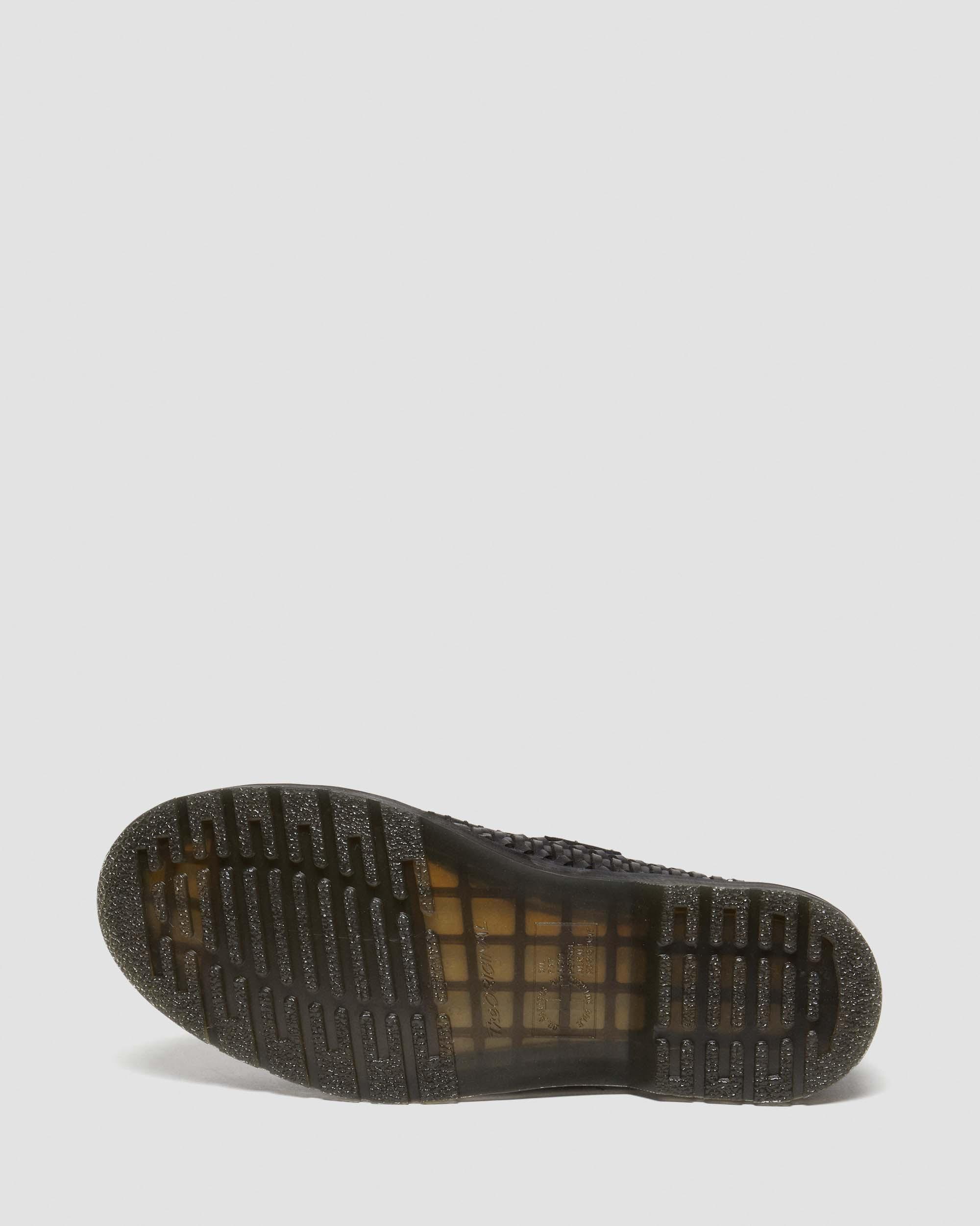 Adrian T-Bar Woven Leather Mary Jane Shoes in Black