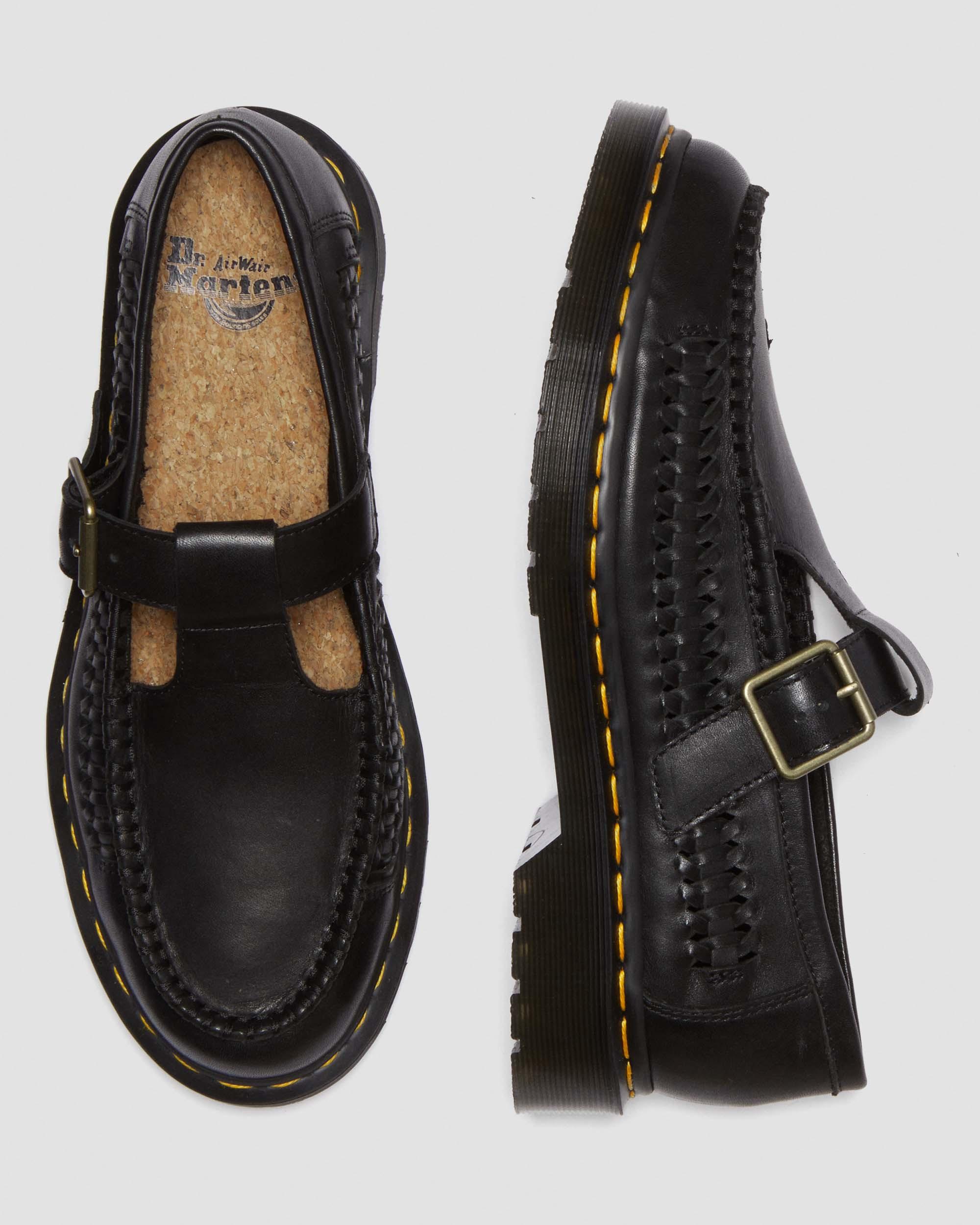 Adrian T-Bar Geweven Leren Mary Jane Schoenen in BLACK | Dr. Martens™