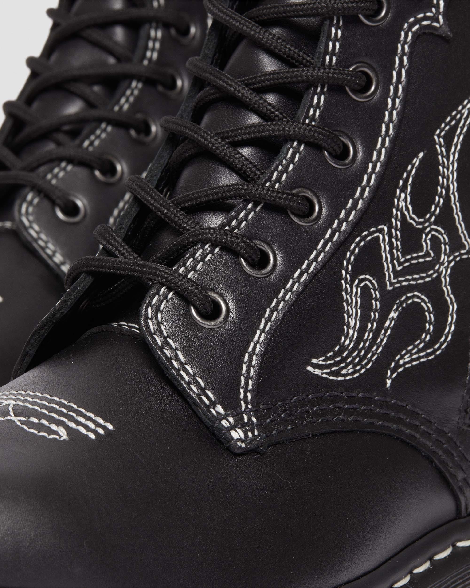 1460 Contrast Stitch Leather Lace Up Boots in Black