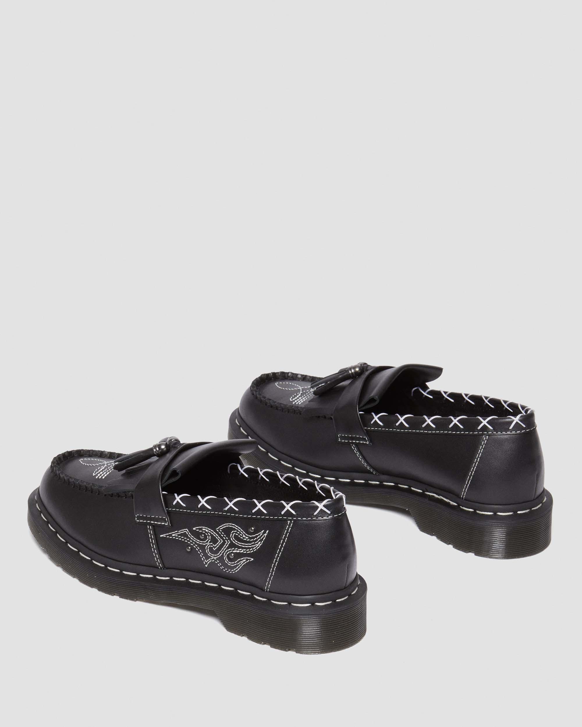 Adrian Contrast Stitch Leather Tassel Loafers in BLACK | Dr. Martens™