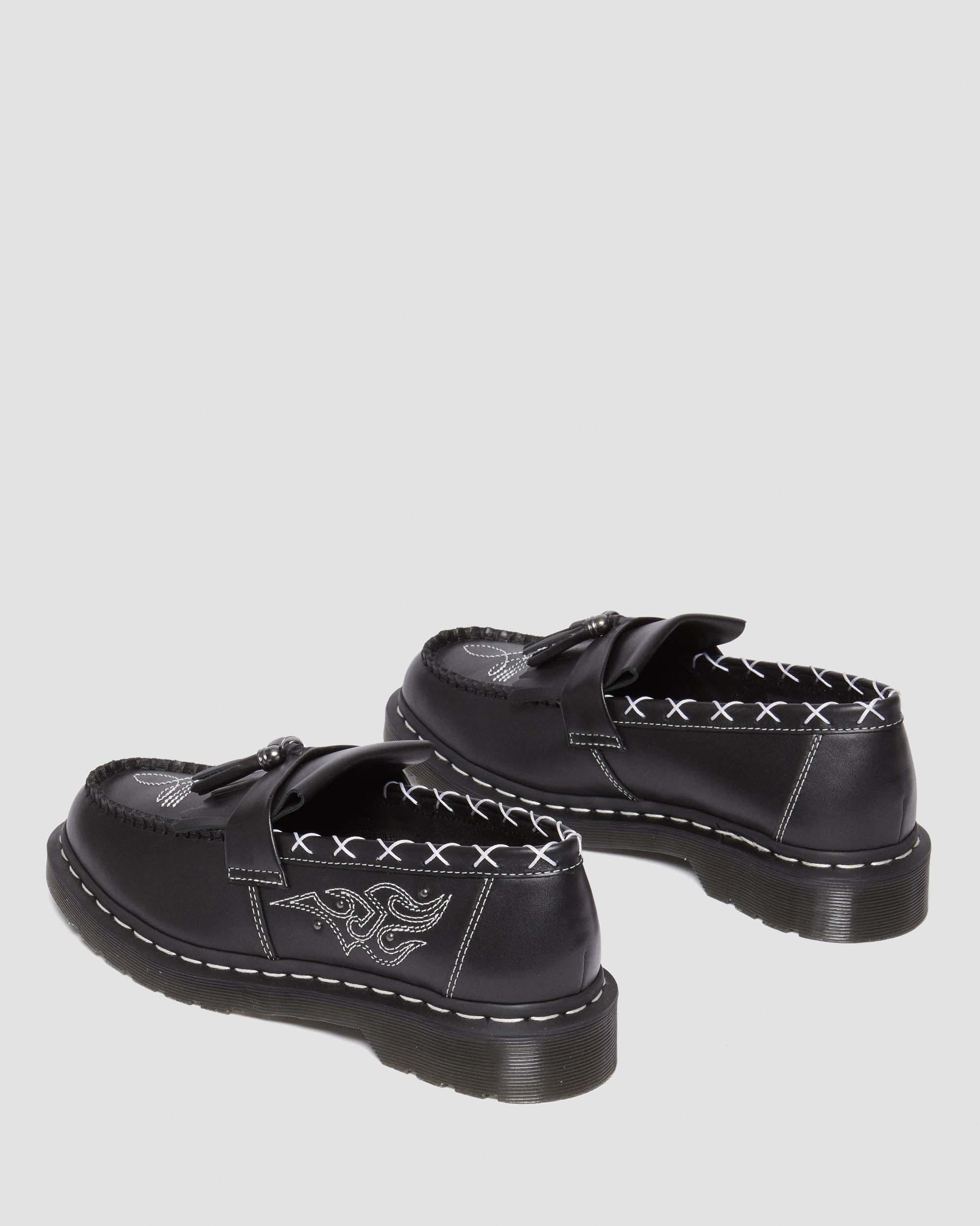 Adrian Contrast Stitch Leather Tassel Loafers in Black