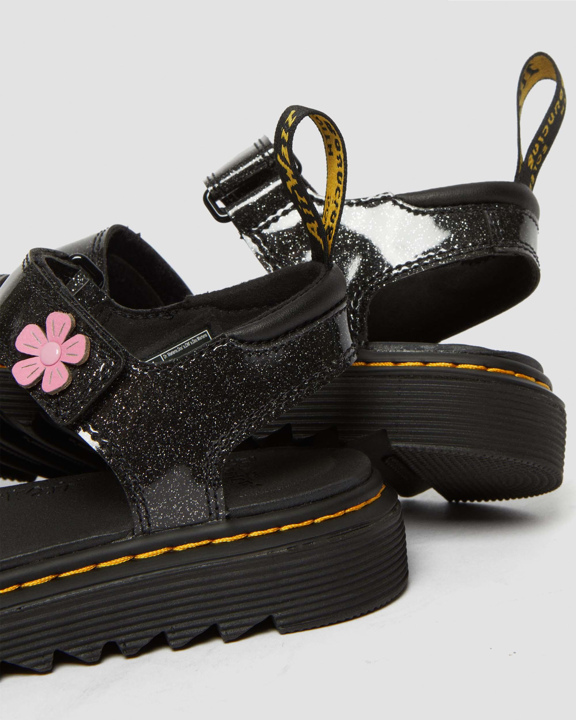 Junior Klaire Coated Glitter Velcro Sandals in Black+Multi