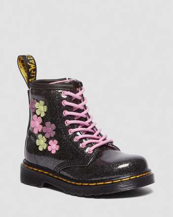 Toddler 1460 Glitter & Flower Applique Lace Up Boots
