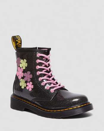 Junior 1460 Glitter & Flower Applique Lace Up Boots