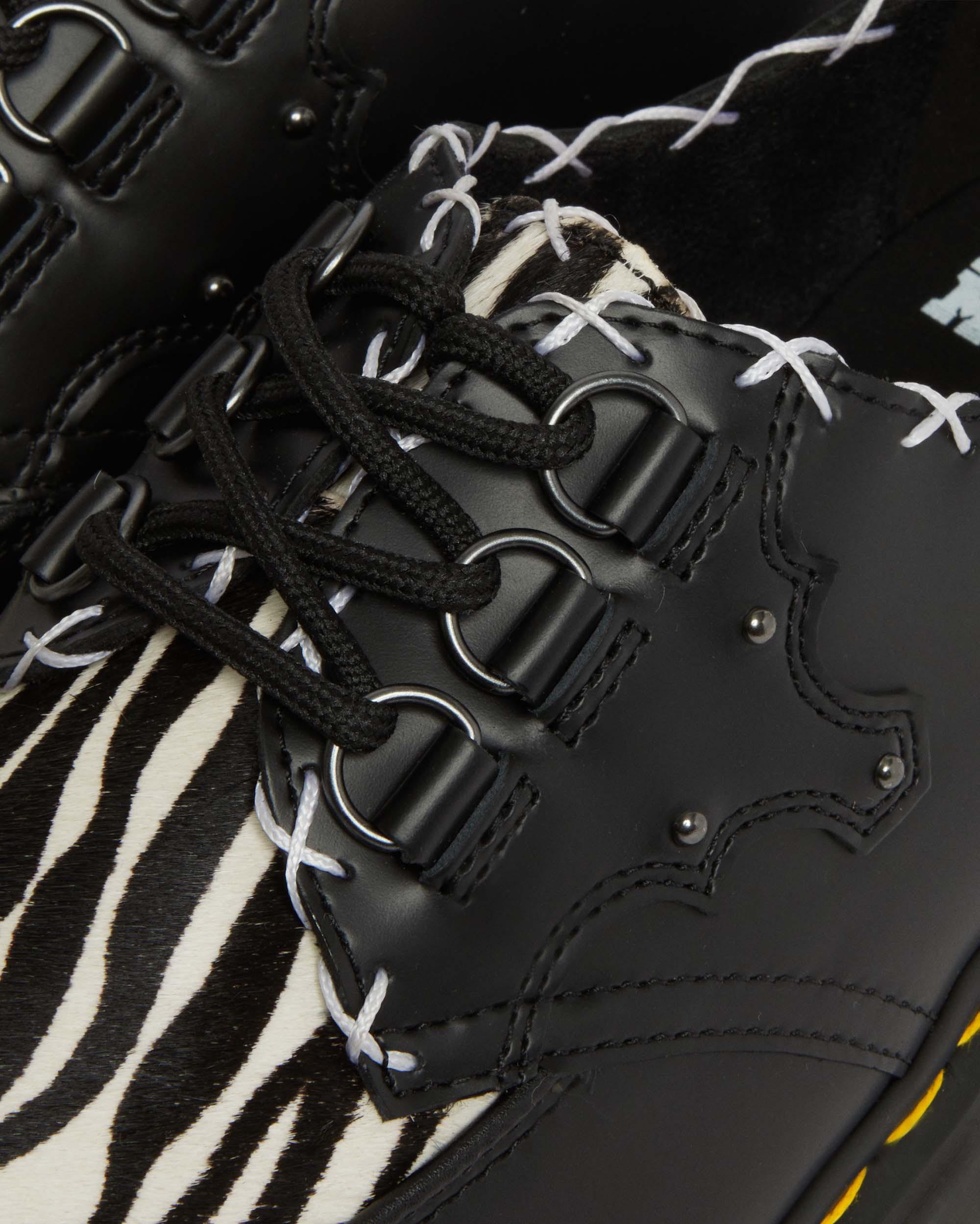 Ramsey Creepers i læder med platform og zebramønster in Black+Zebra