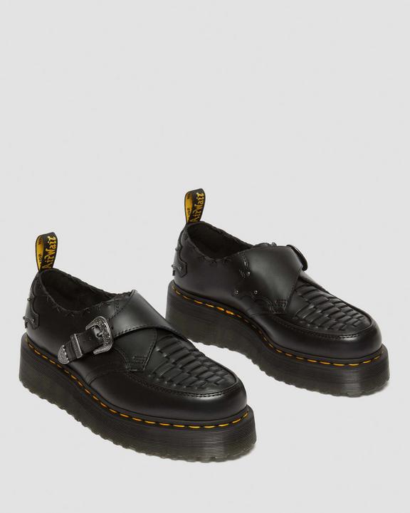 Ramsey Woven Smooth Leather Platform Creepers in Black | Dr Ramsey Woven Smooth Leather Platform Creepers in Black | Dr