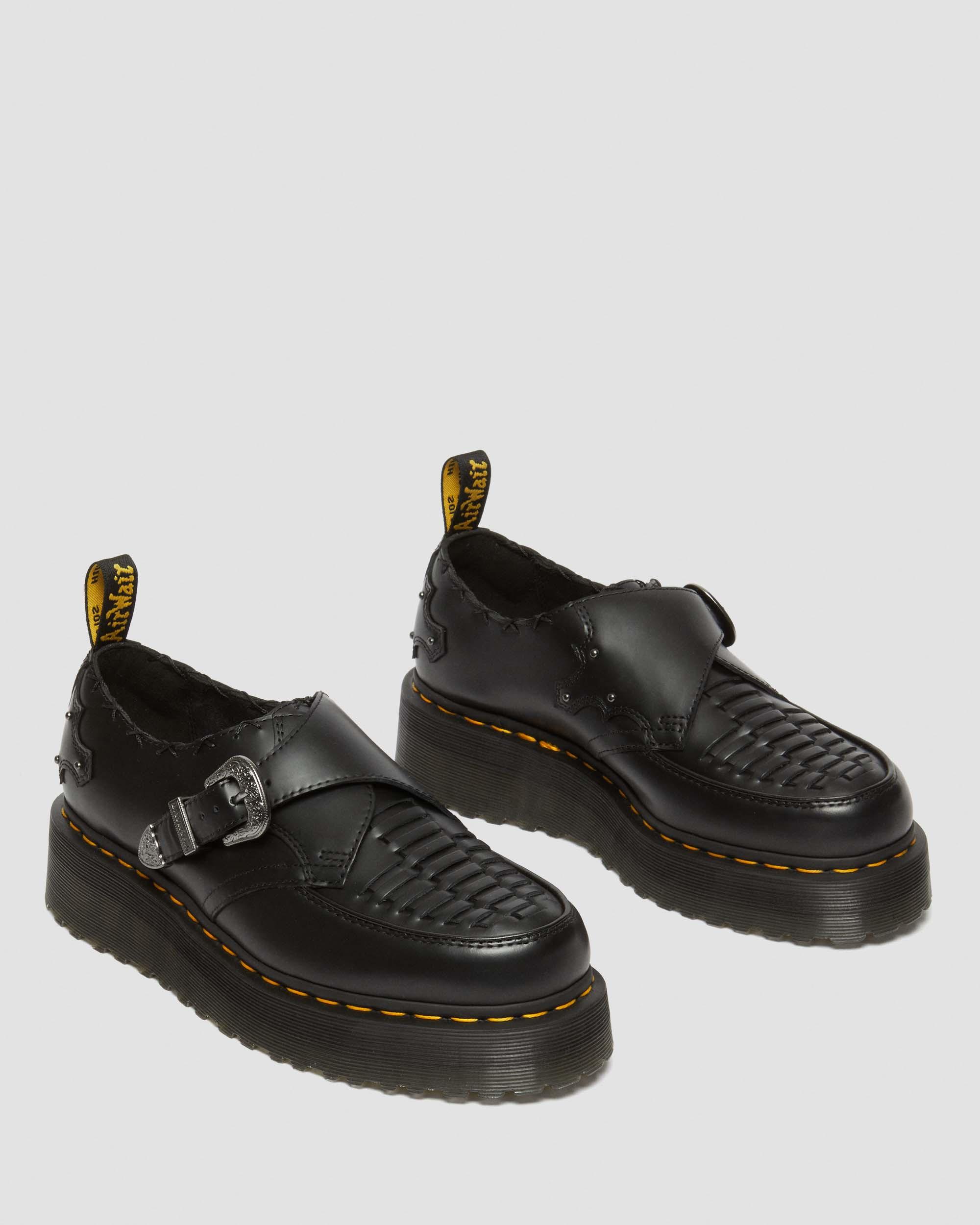 Ramsey Woven Smooth Leather Platform Creepers in Black