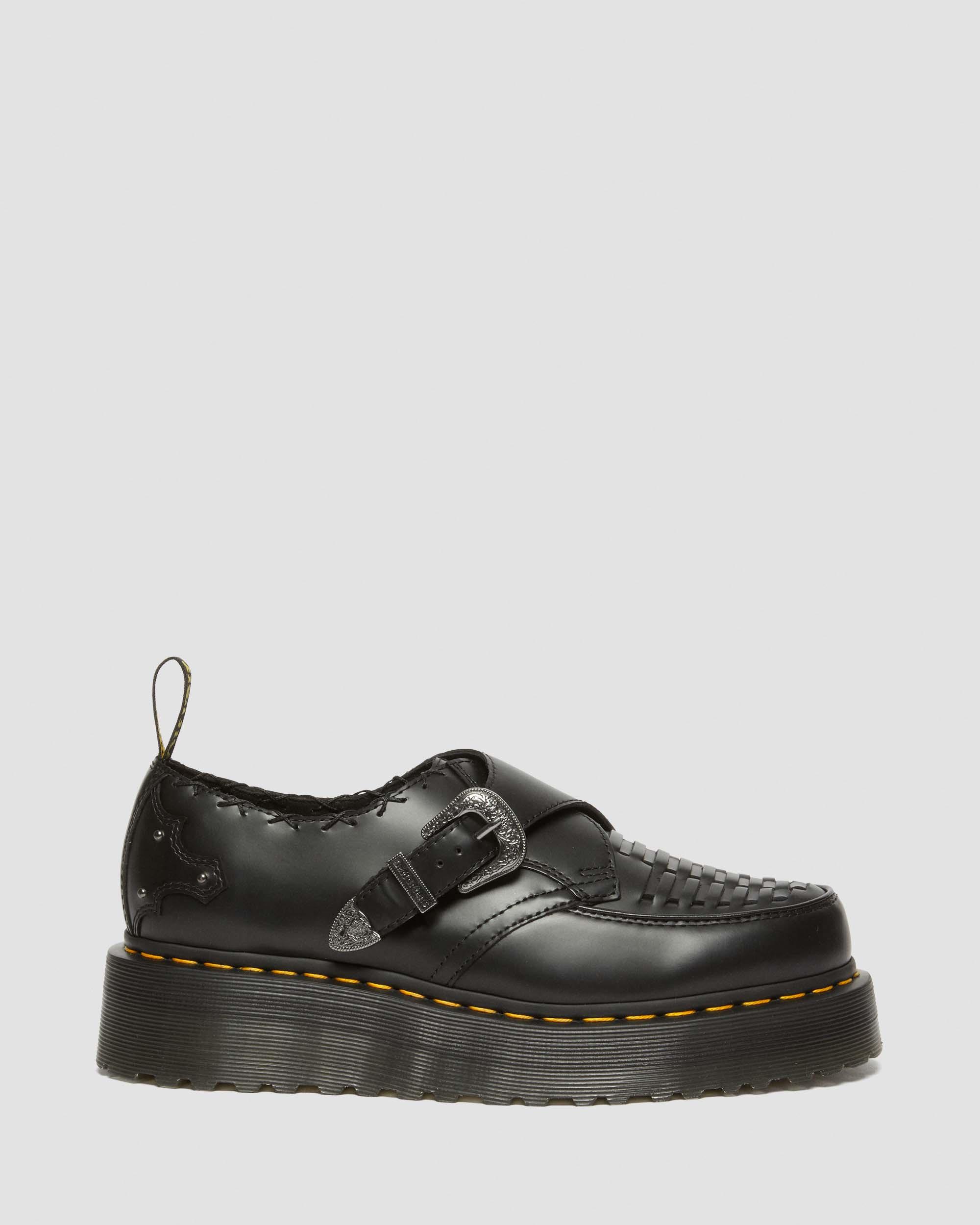 Musta Ramsey Woven Smooth Leather Platform Creepers -kengät