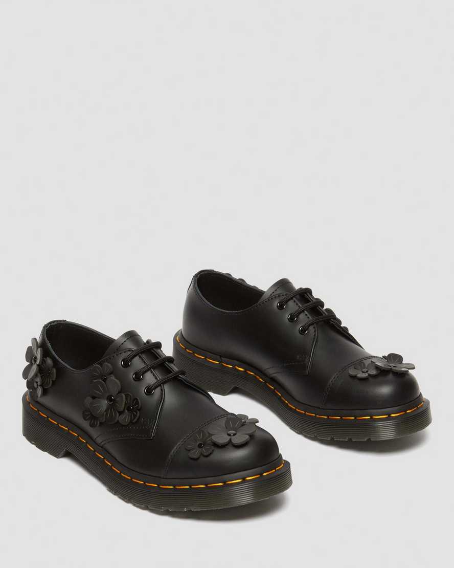 Shop Dr. Martens' 1461 Flower Applique Leather Oxford Shoes In Black