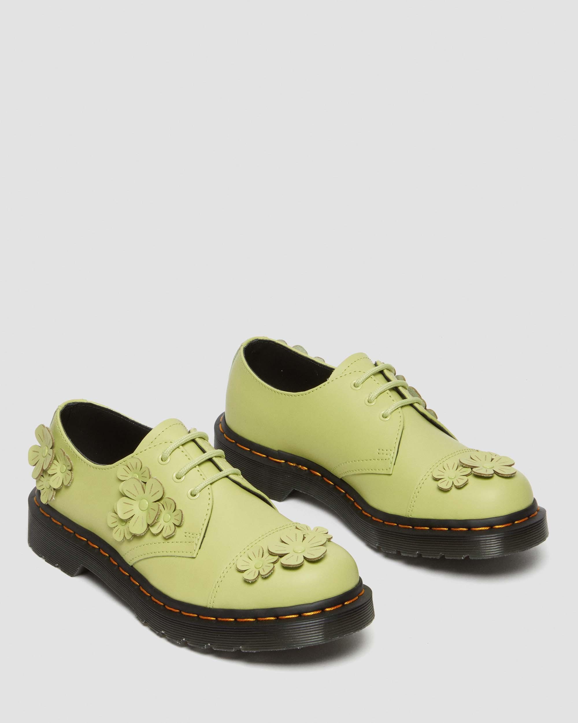 1461 Flower Applique Leather Oxford Shoes in Lime Green