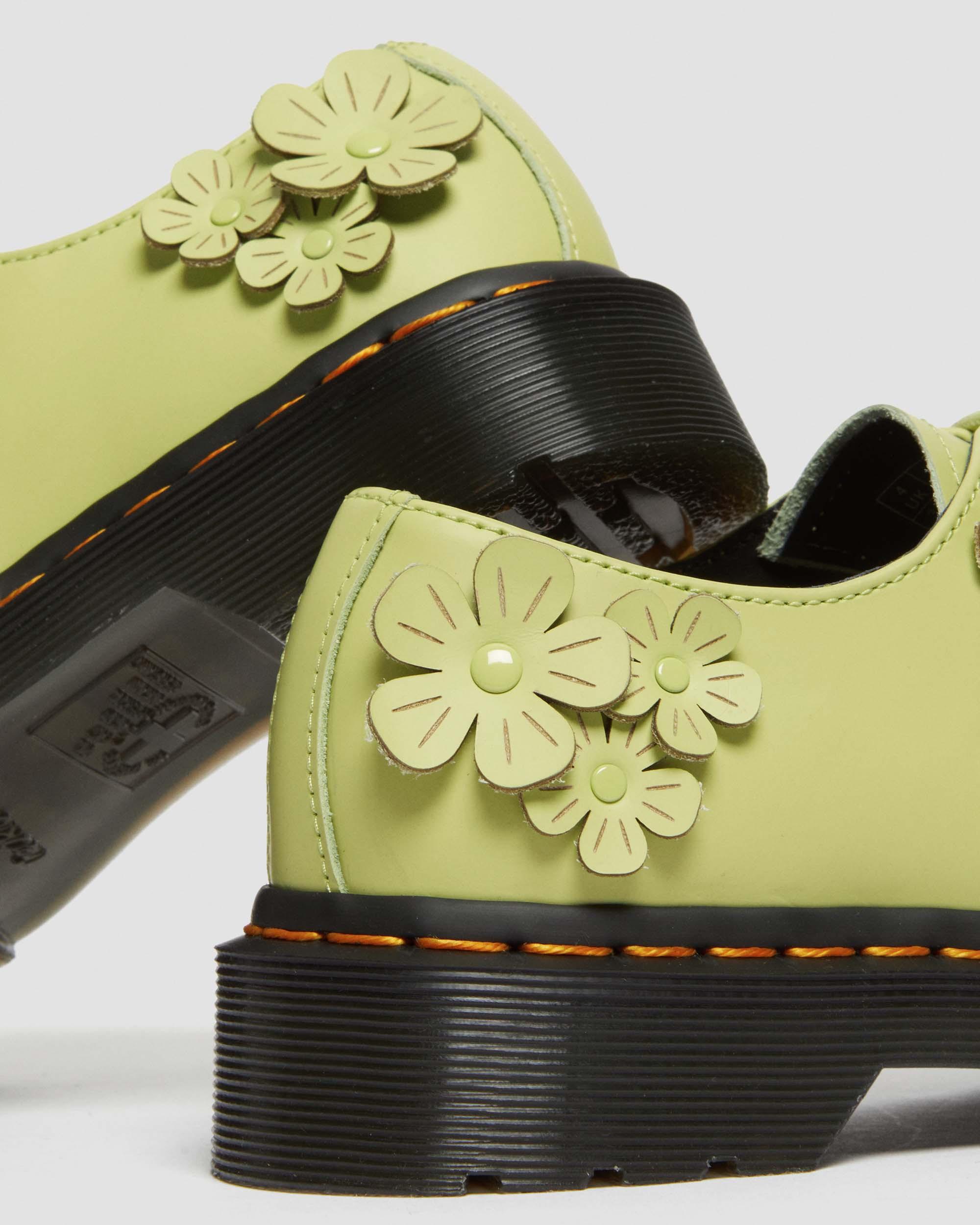1461 Flower Applique Leather Oxford Shoes in Lime Green
