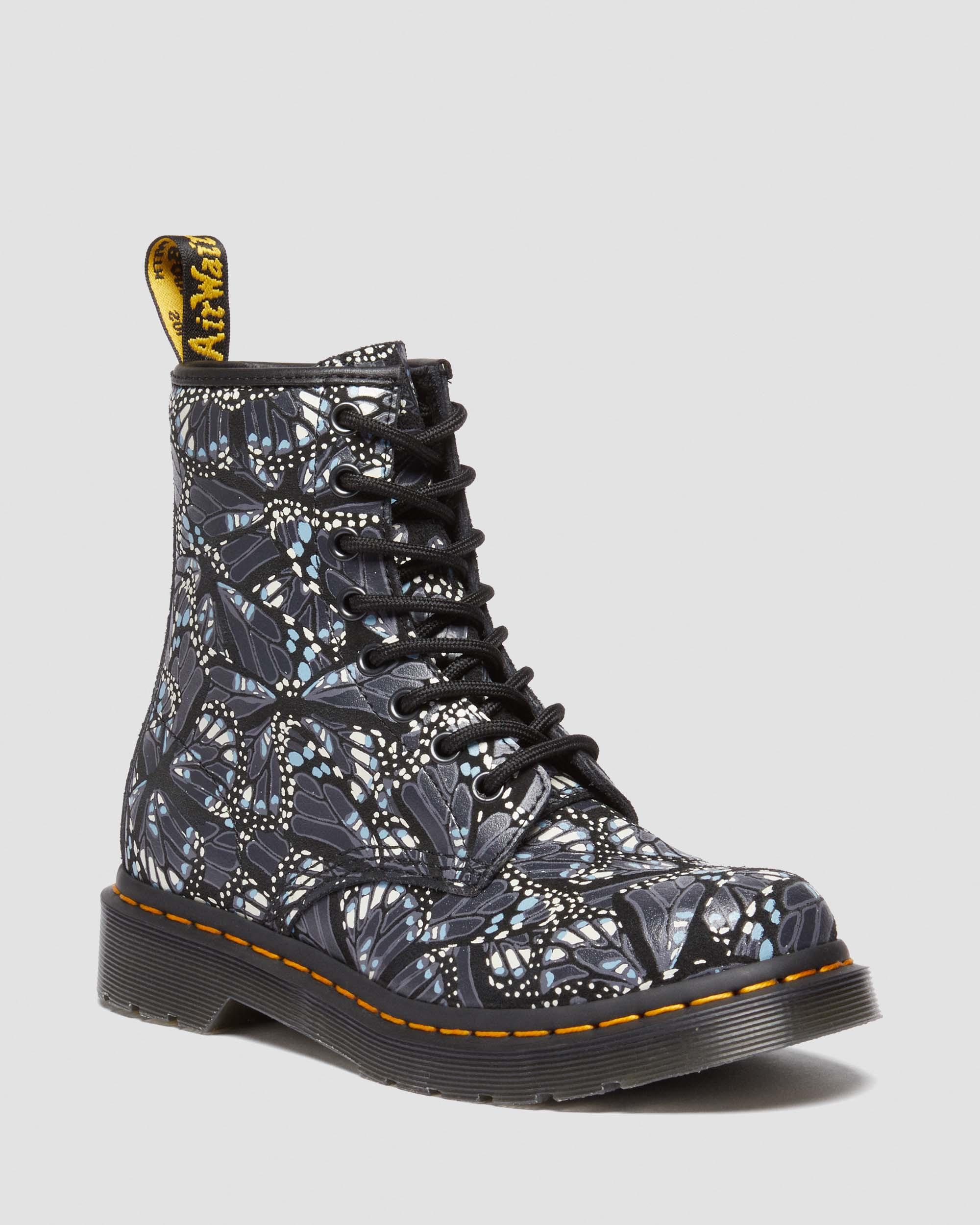 Dr. Martens' 1460 Women's Butterfly Print Suede Lace Up Boots In Black,gray,multi