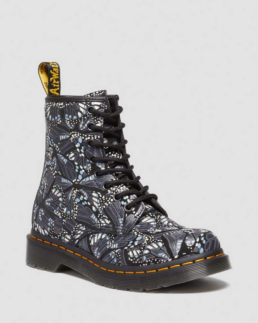 Dr. Martens 1460 Women's Butterfly Print Suede Lace Up Boots In Black,gray,multi