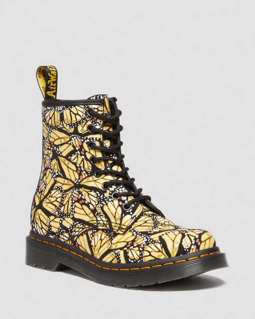 Dr. Martens' 1460 Women's Butterfly Print Suede Lace Up Boots In Yellow,black,multi