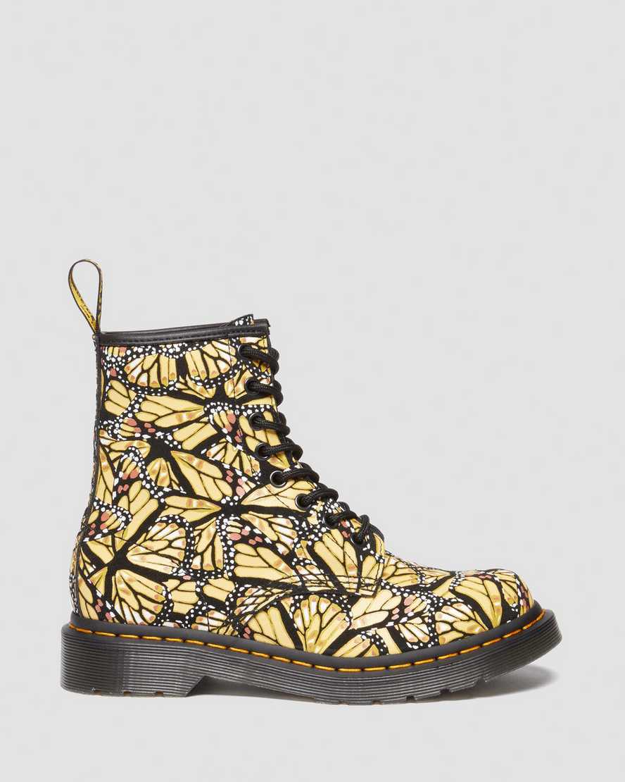 Shop Dr. Martens' 1460 Women's Butterfly Print Suede Lace Up Boots In Yellow,black,multi