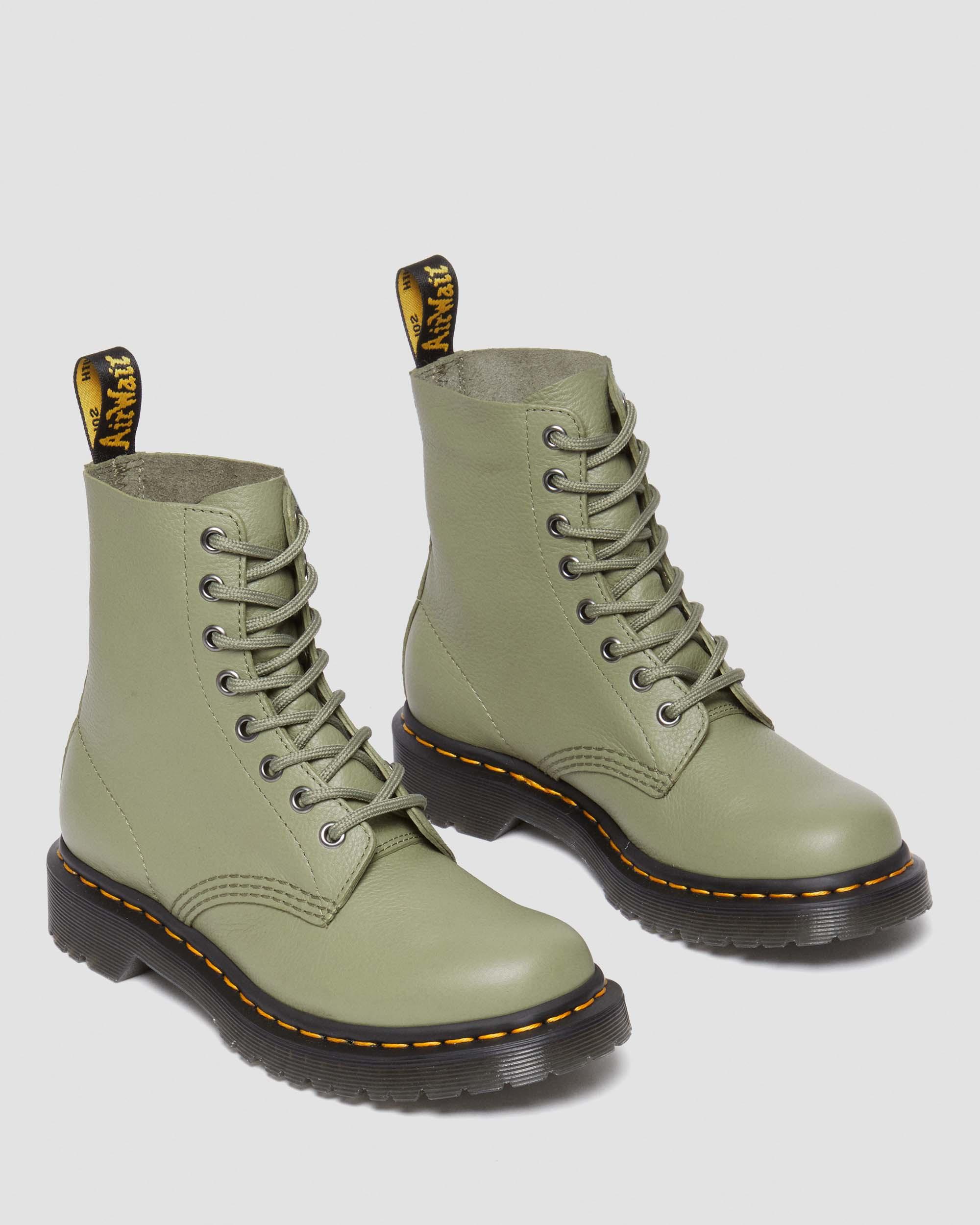 1460 Women's Pascal Virginia Leather Boots in Muted Olive | Dr. Martens