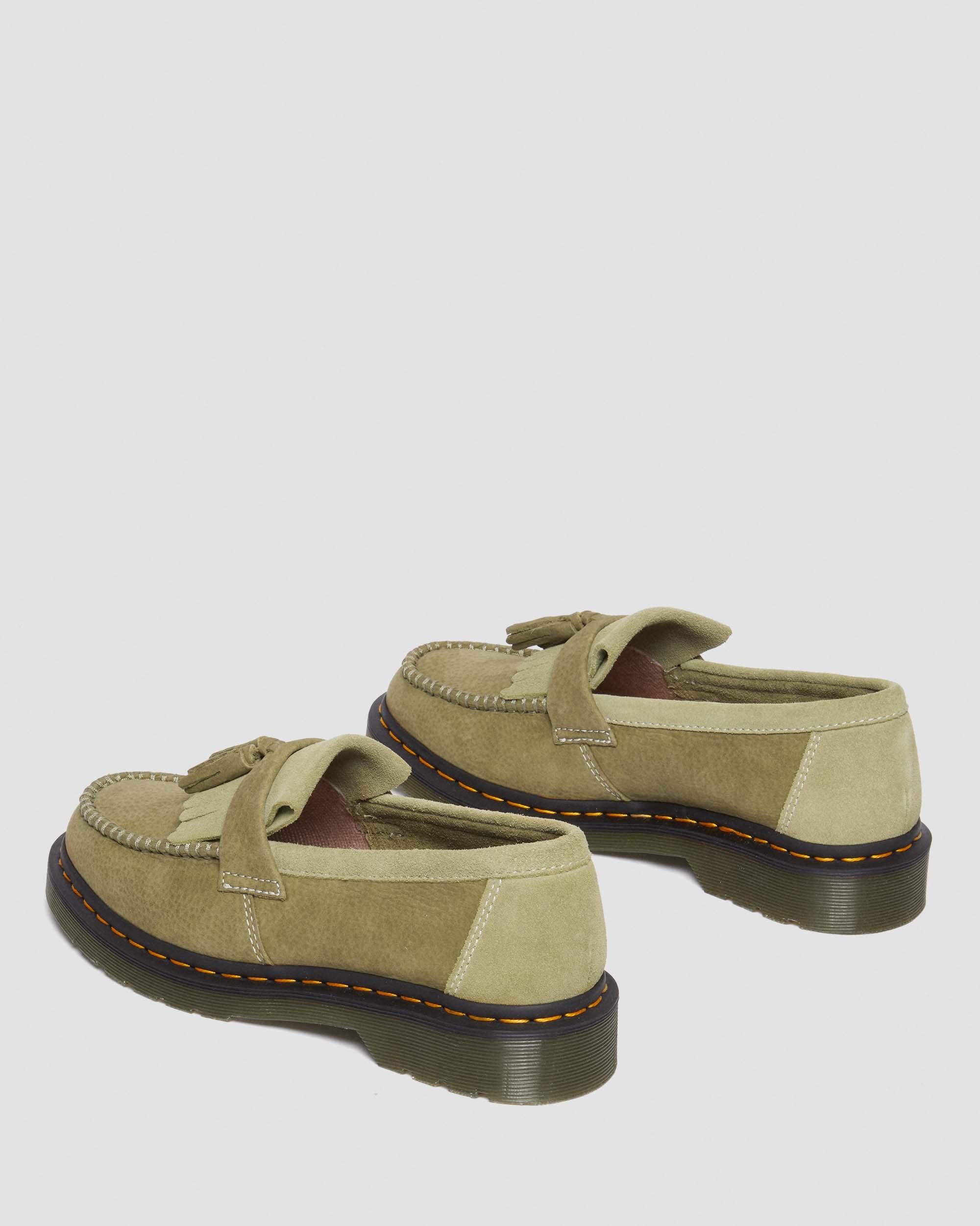 Adrian Tumbled Nubuck Leather Tassel Loafers in Muted Olive | Dr. Martens