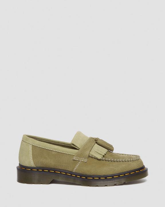 Adrian Tumbled Nubuck Leather Tassel Loafers in Muted Olive | Dr. Martens