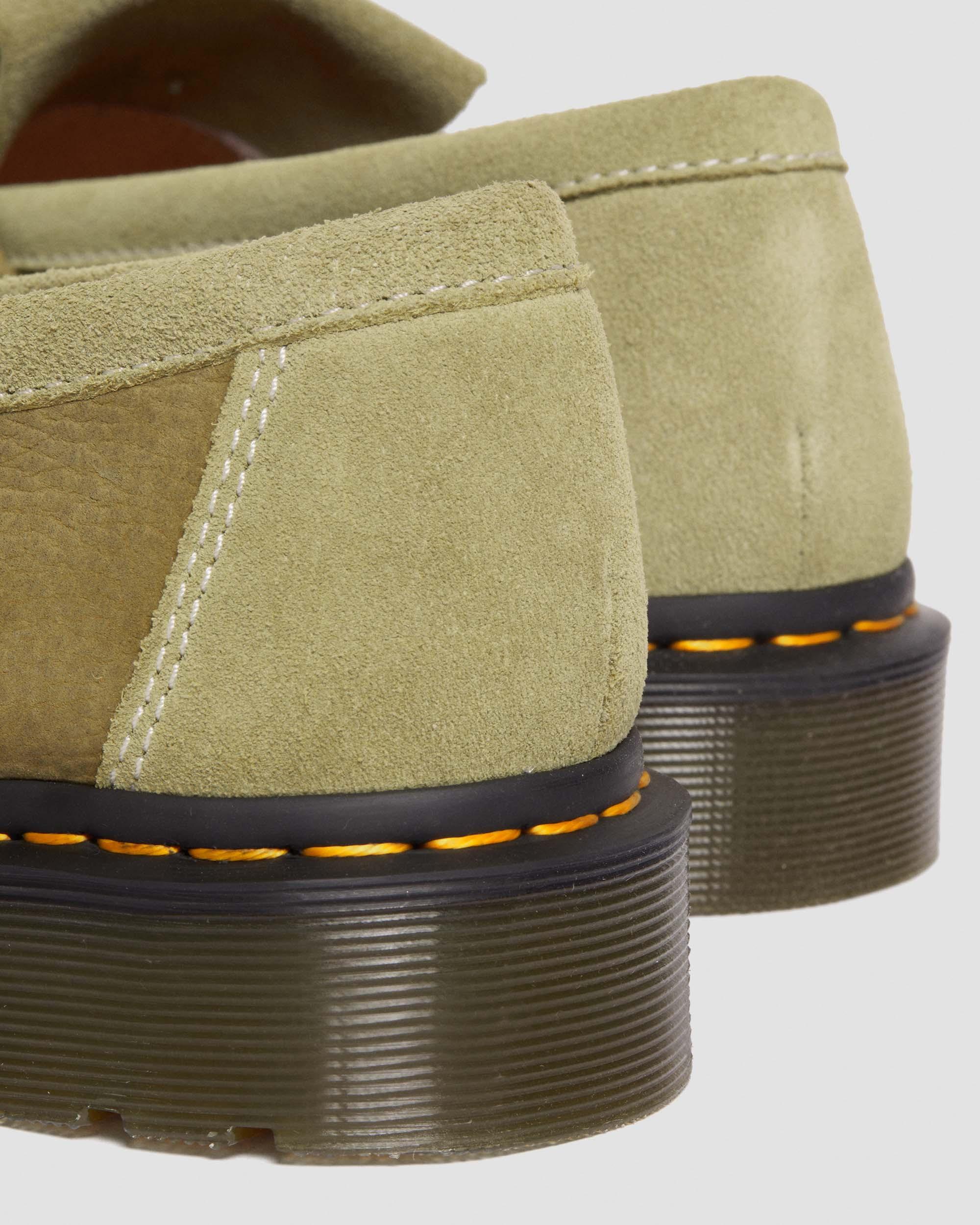 Adrian Tumbled Nubuck Leather Tassel Loafers in Muted Olive