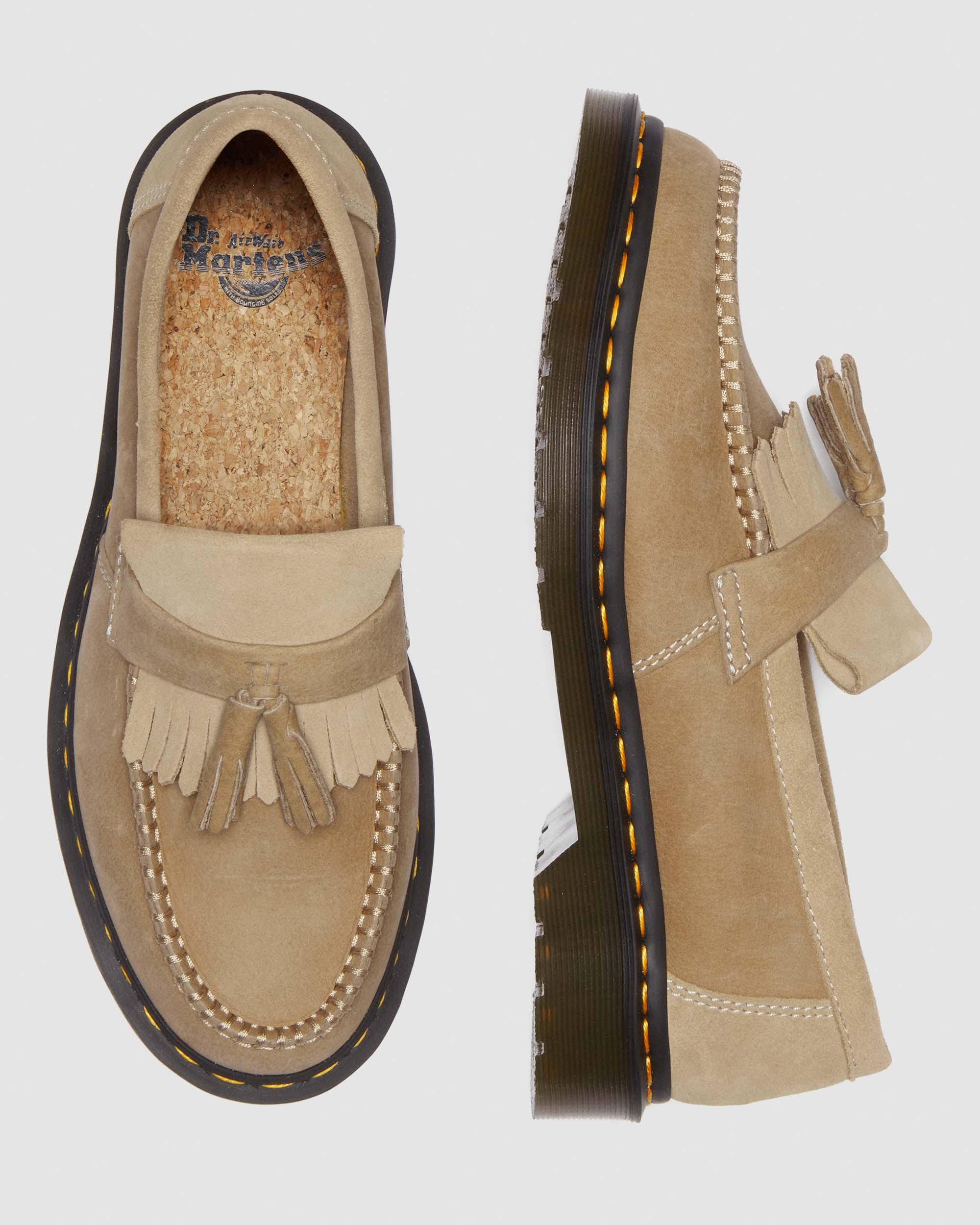 Adrian Tumbled Nubuck Leather Tassel Loafers in Savannah Tan
