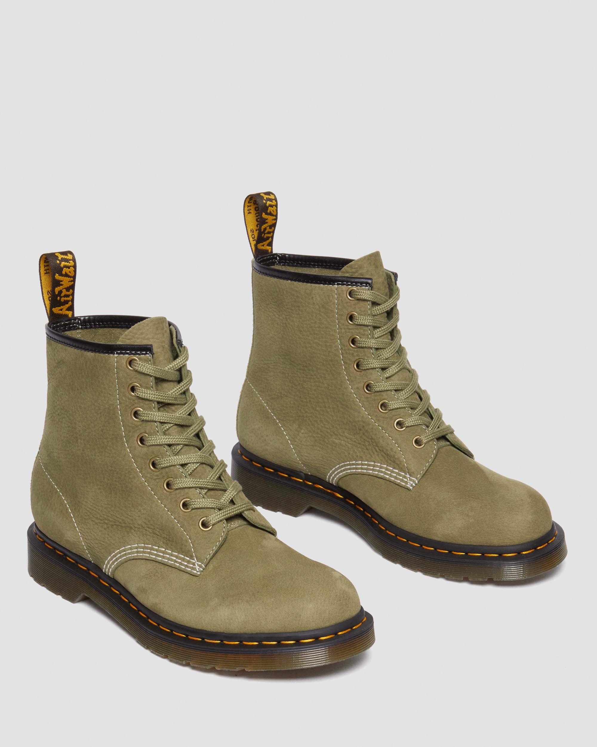 1460 Tumbled Nubuck Leather Lace Up Boots in MUTED OLIVE | Dr